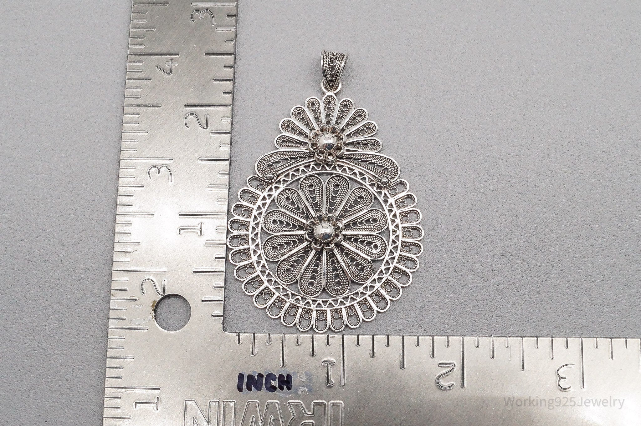 Vintage Large Turkish Filigree Ornate Sterling Silver Pendant