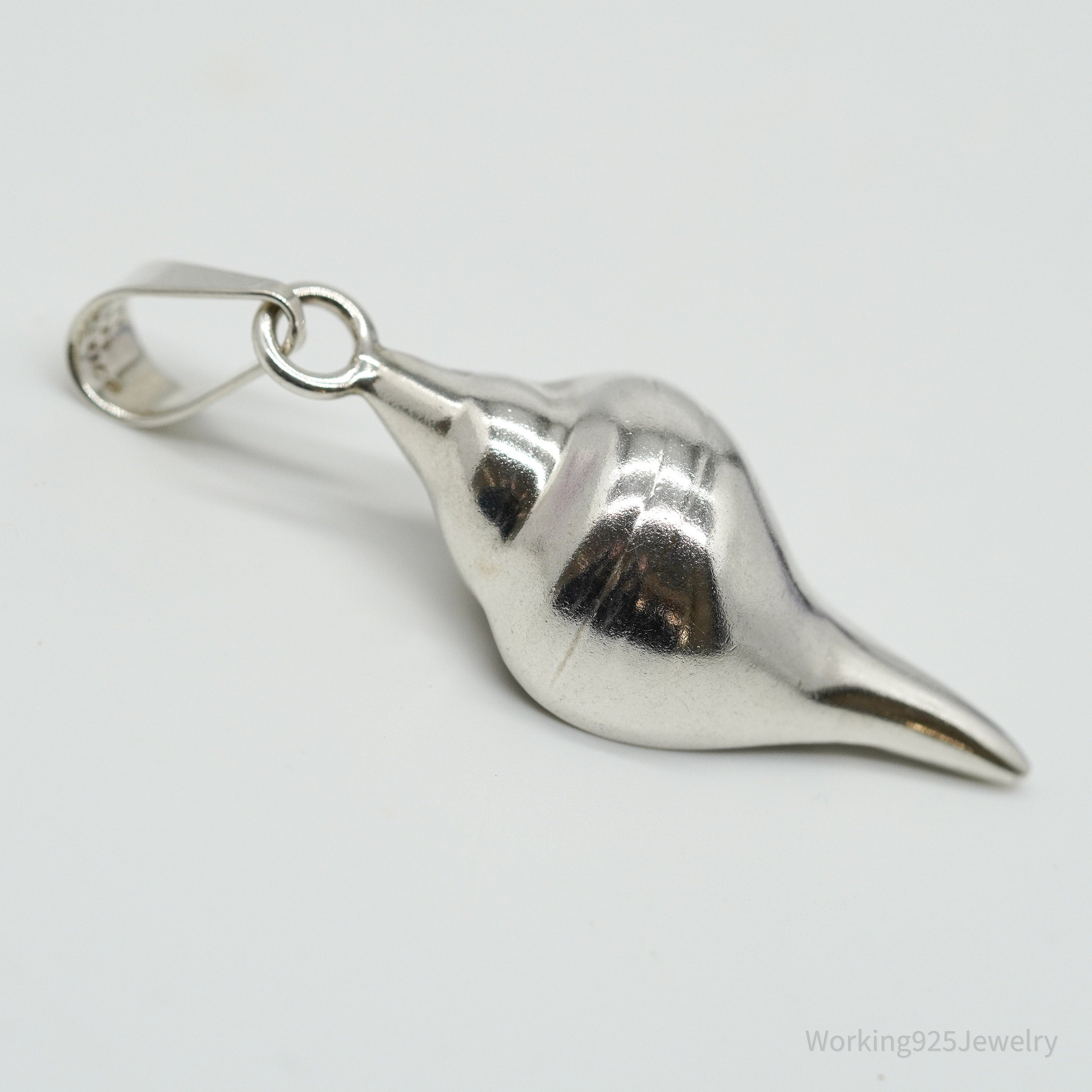 Vintage Mexico Large Sterling Silver Sea Shell Pendant 2 3/8"