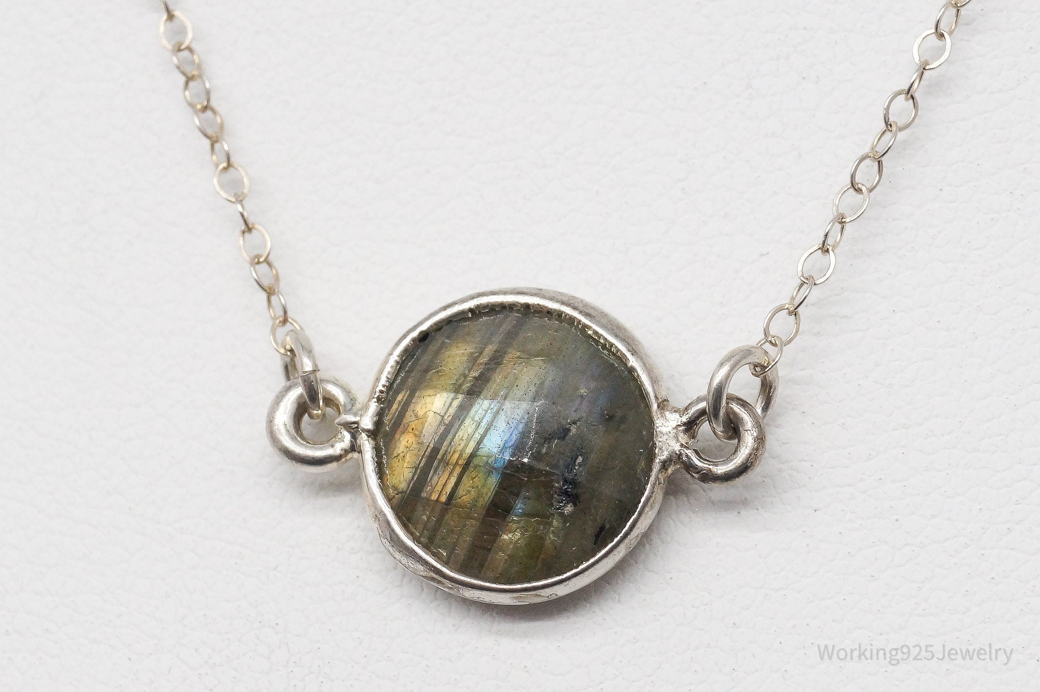 Vintage Labradorite Sterling Silver Necklace 16"