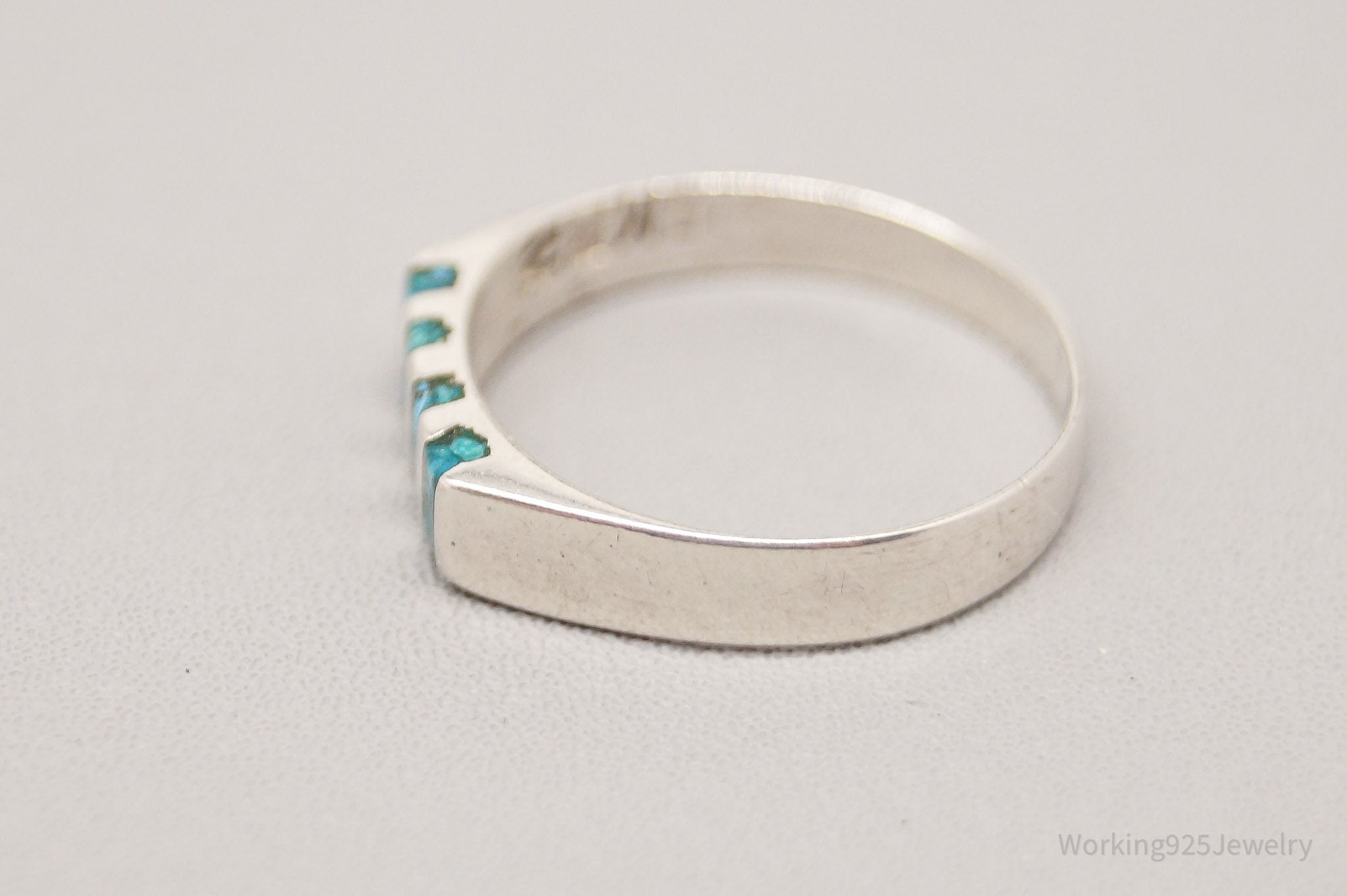 Vintage Mexican Turquoise Inlay Sterling Silver Ring - Size 4.25