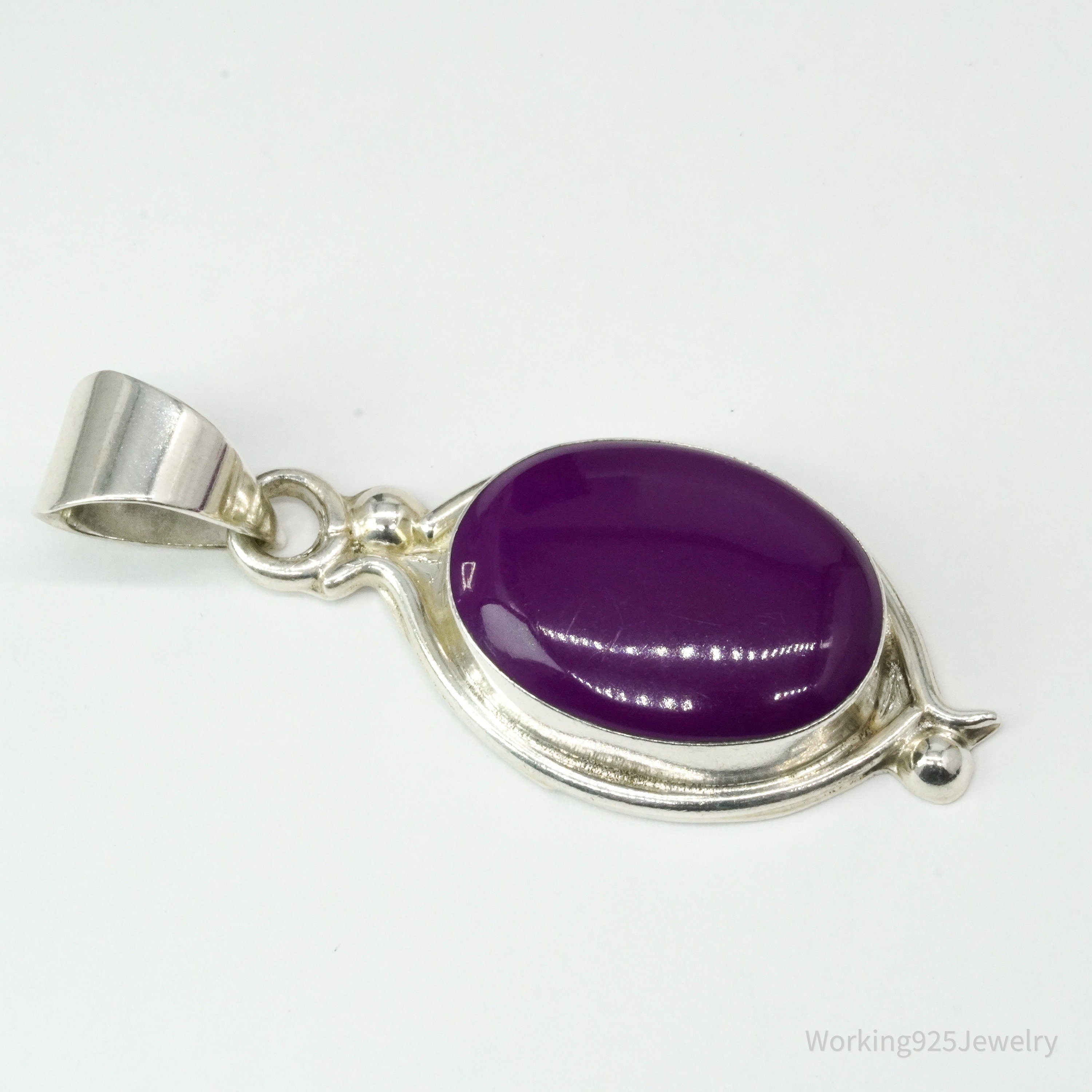 Vintage Large Mexico Modernist Sugilite Sterling Silver Pendant 2 5/16"