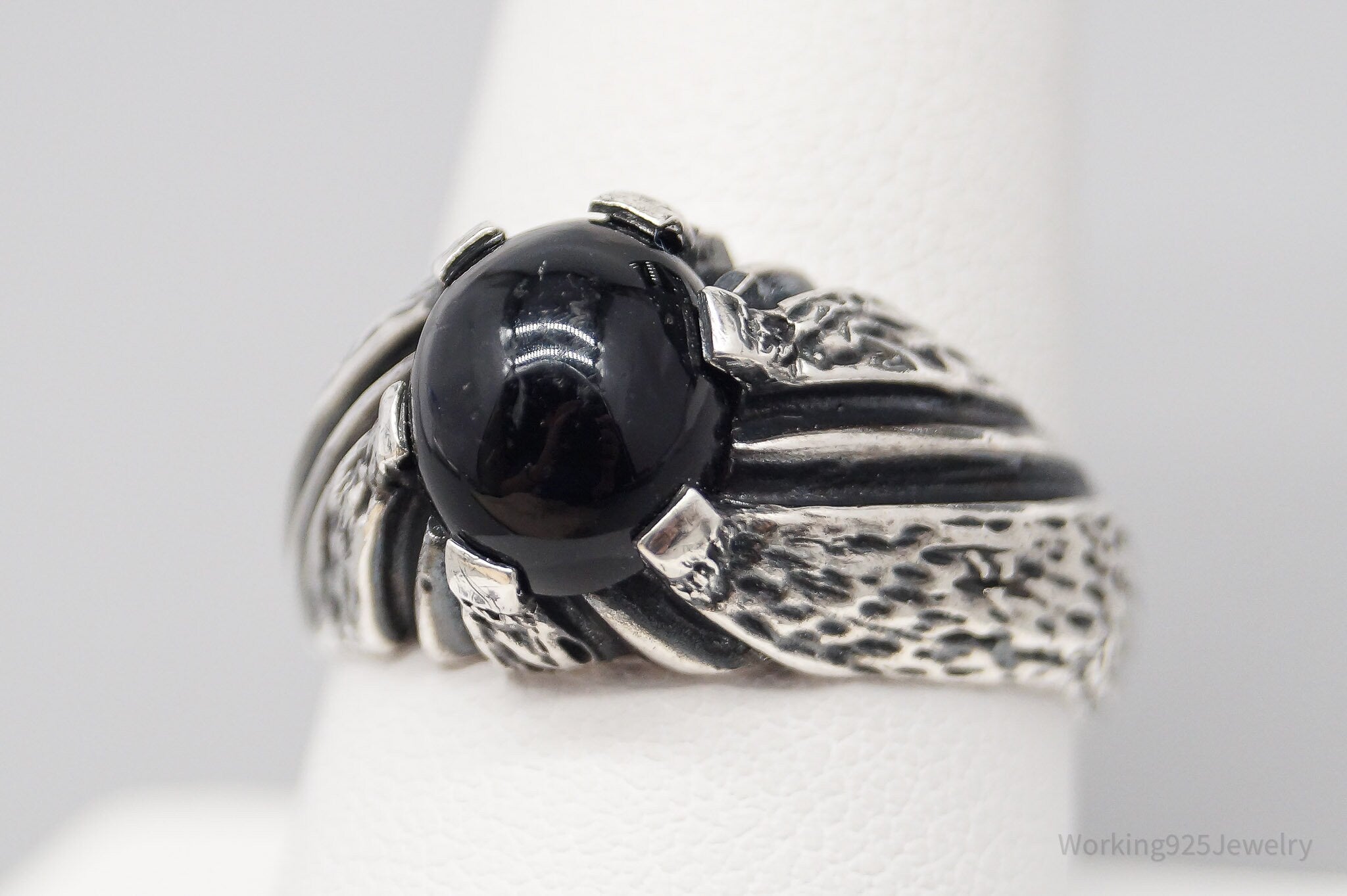 Vintage Black Onyx Sterling Silver Ring - Size 9.25