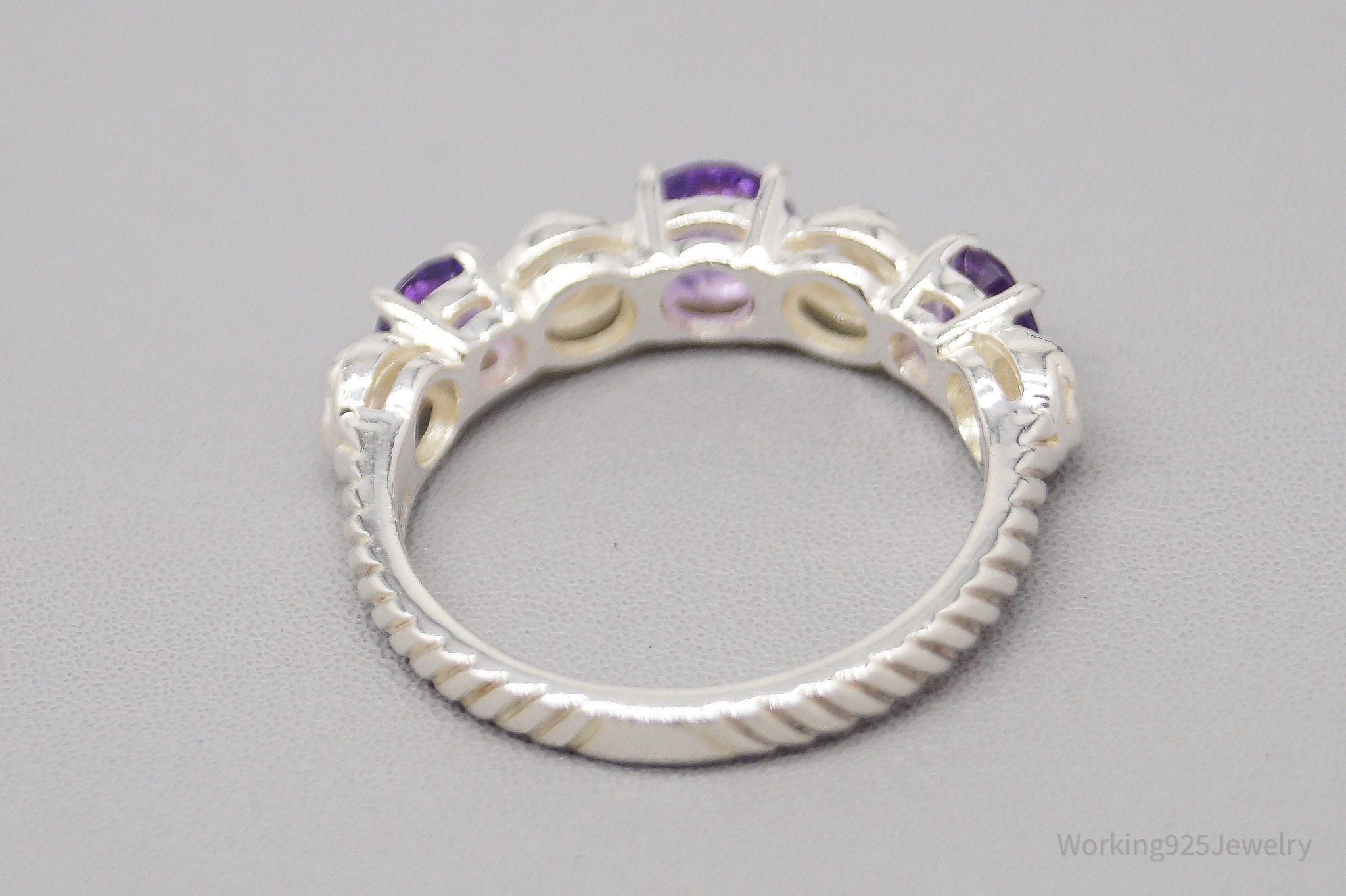 Vintage Ireland JMH Amethyst Sterling Silver Celtic Ring - Size 7