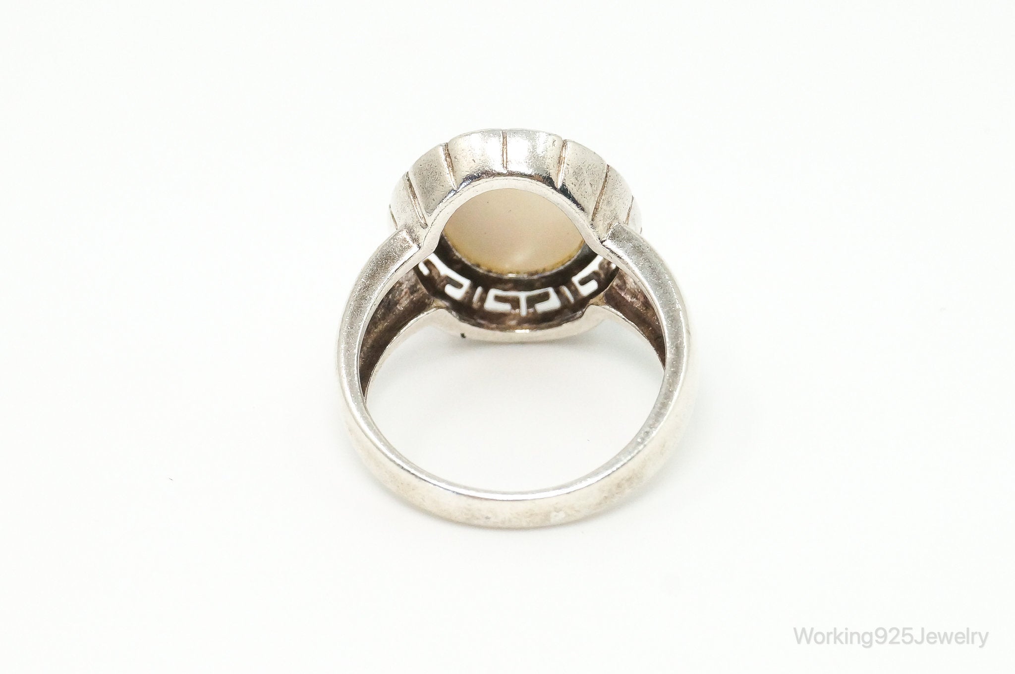 VTG Designer DV Mother Of Pearl Greek Key Design Sterling Silver Ring - SZ 8