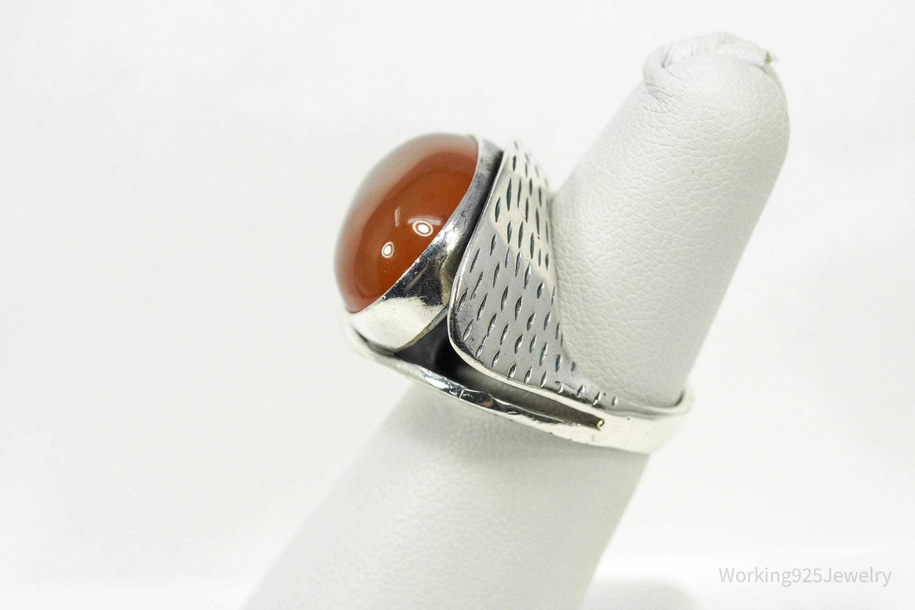Vintage Large Carnelian Modernist Style Sterling Silver Ring - Size 6.25