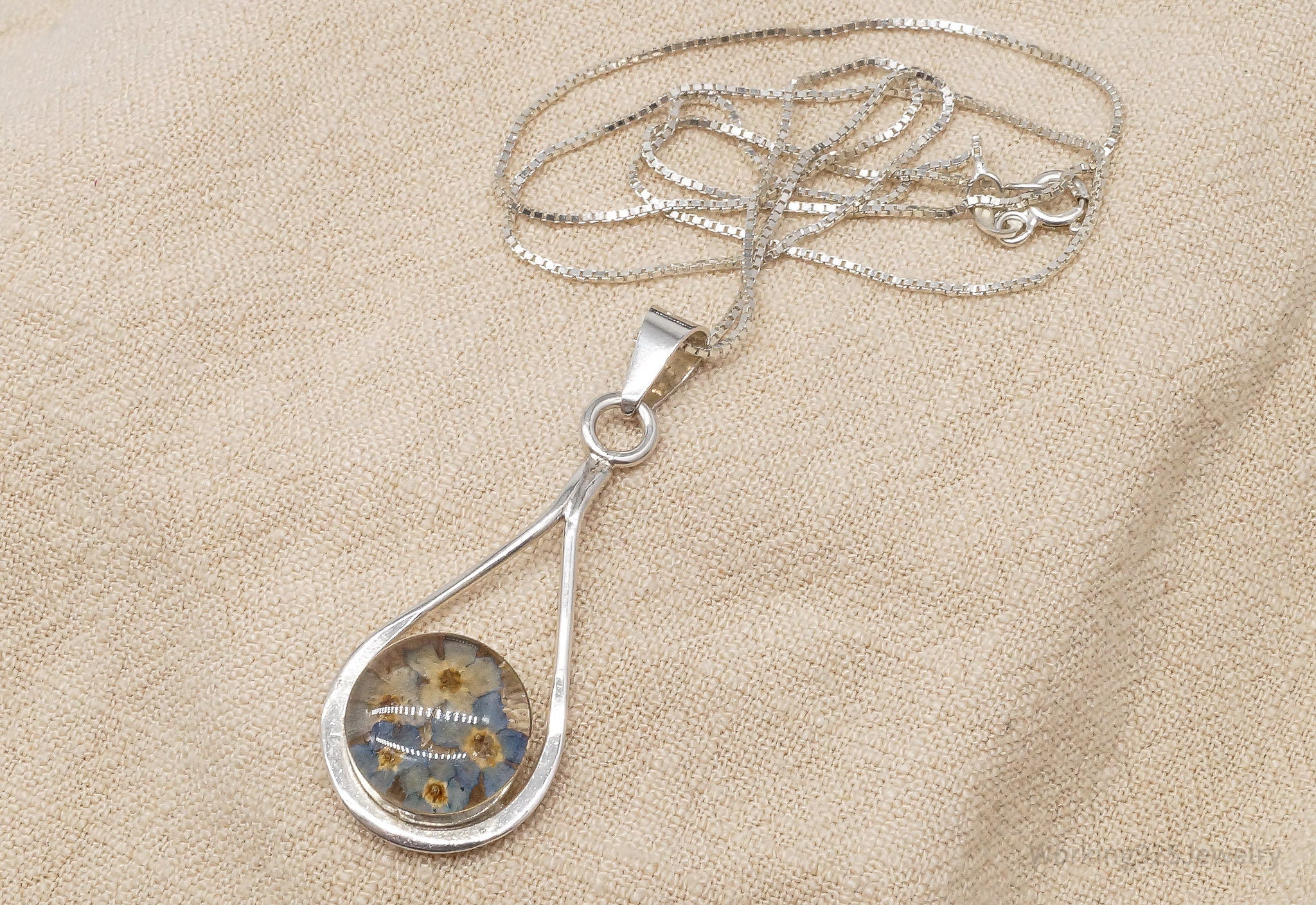 Vintage Dried Flowers Sterling Silver Necklace 20"