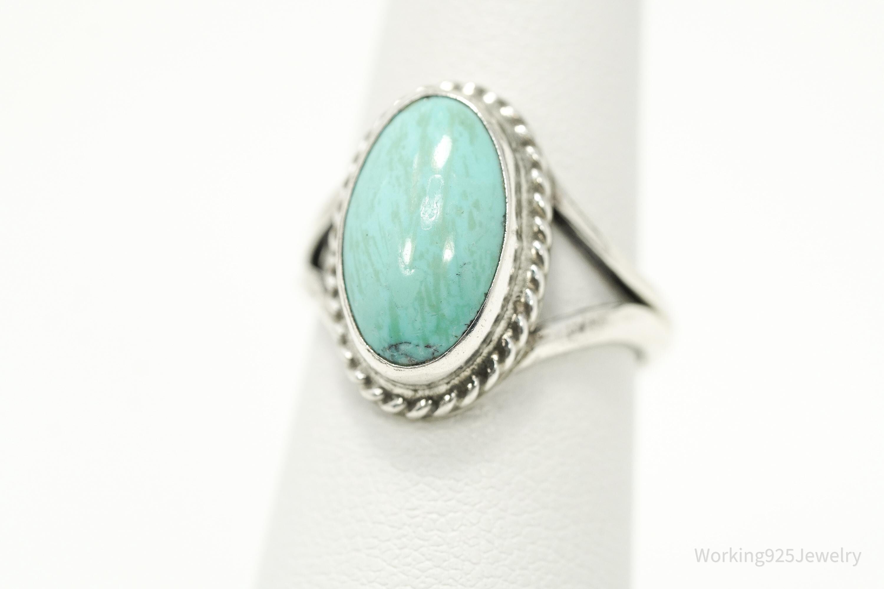 Vintage Native American Turquoise Unsigned Silver Ring - Size 6