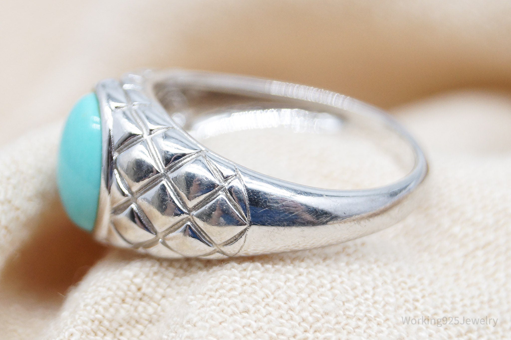 Vintage Designer EA Turquoise Sterling Silver Ring - Size 8