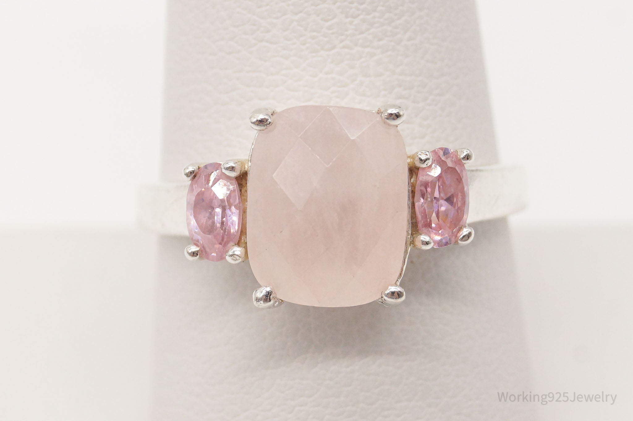 Vintage Rose Quartz Pink Topaz Sterling Silver Ring - Size 8.75