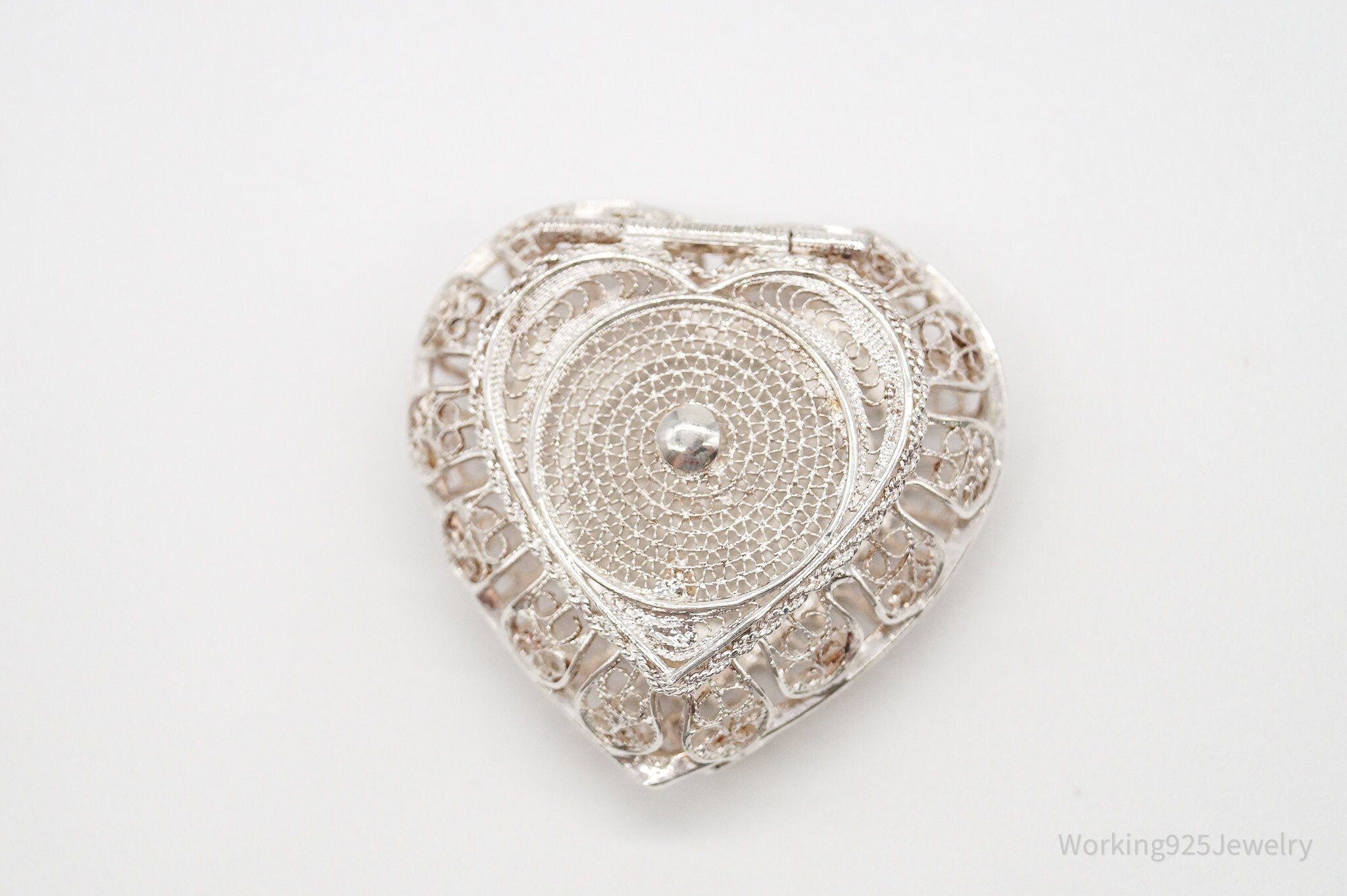 Antique Silver Filigree Heart Pill Snuff Beauty Rosary Box