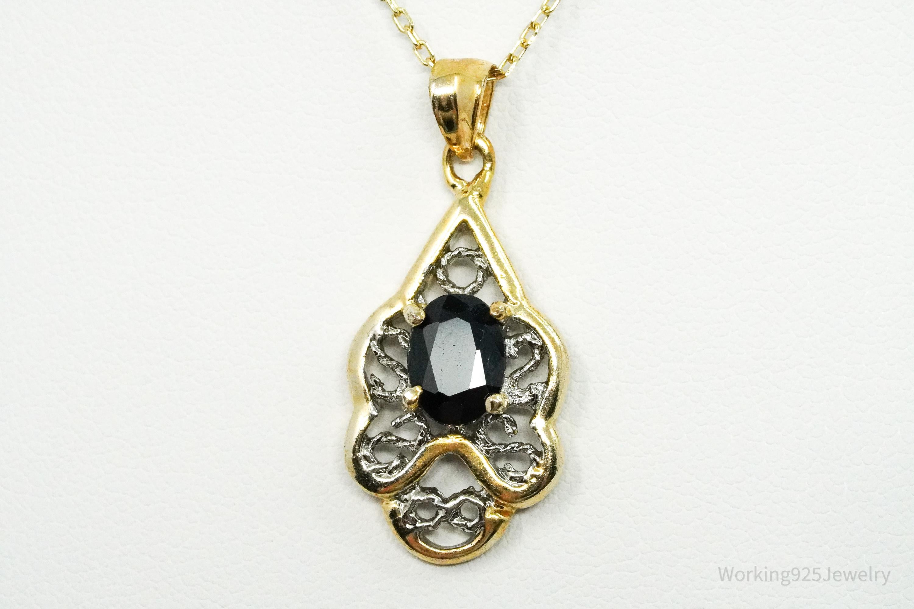 Vintage Sapphire Gold Vermeil Sterling Silver Necklace 18"