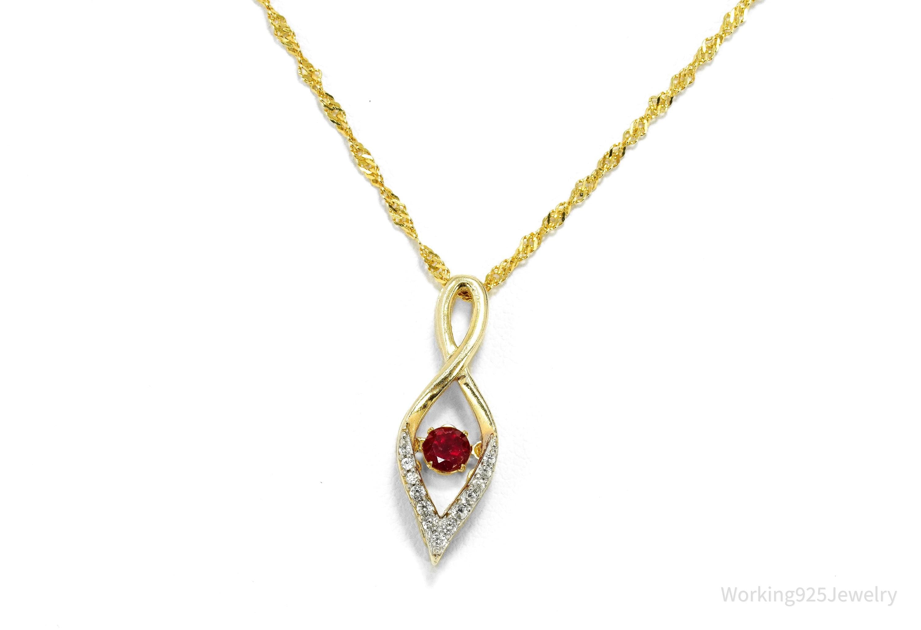 Vintage Ruby & White Sapphire Gold Plated Sterling Silver Necklace 19"