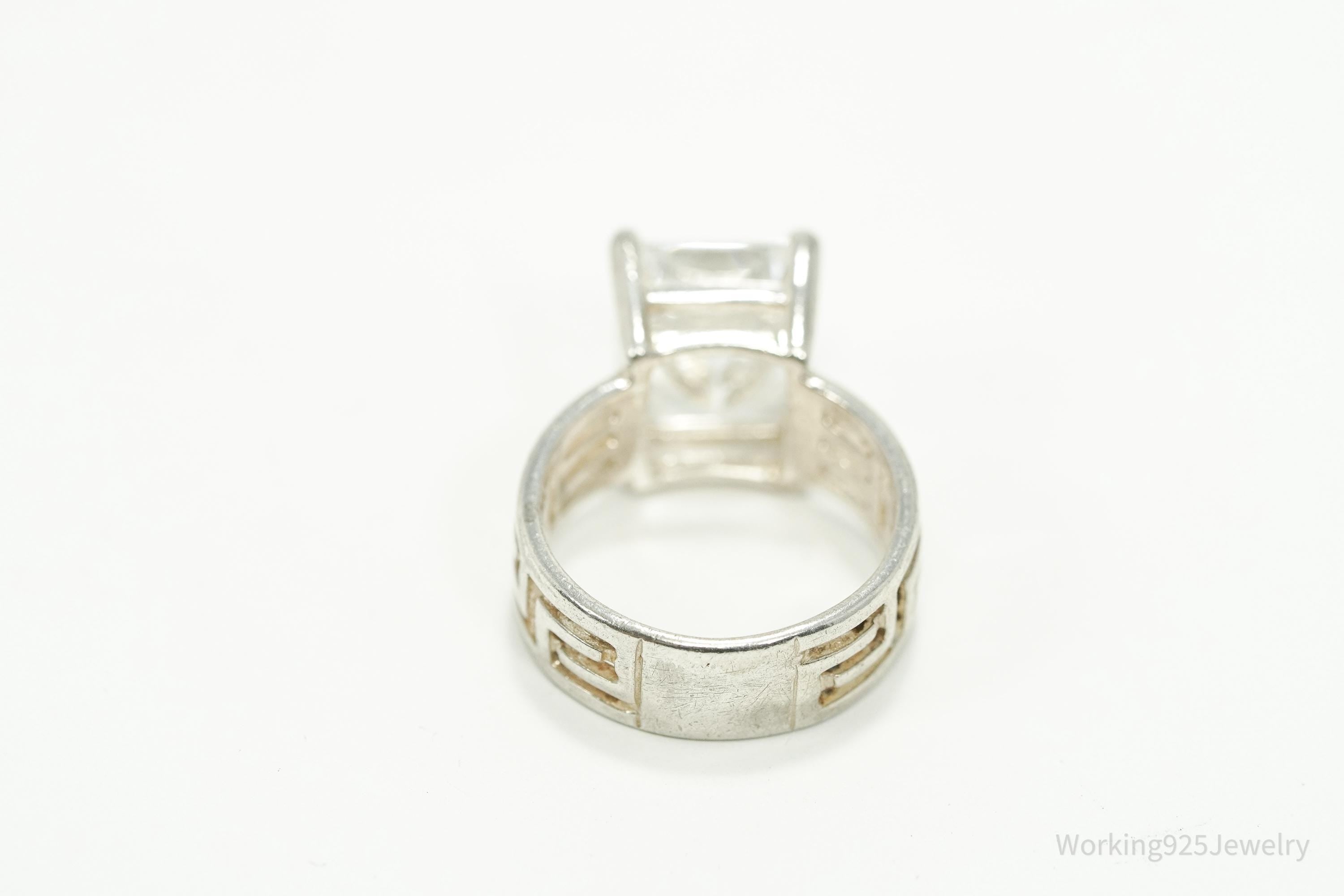 Vintage Large Diamonique Cubic Zirconia Sterling Silver Ring - Size 7.25