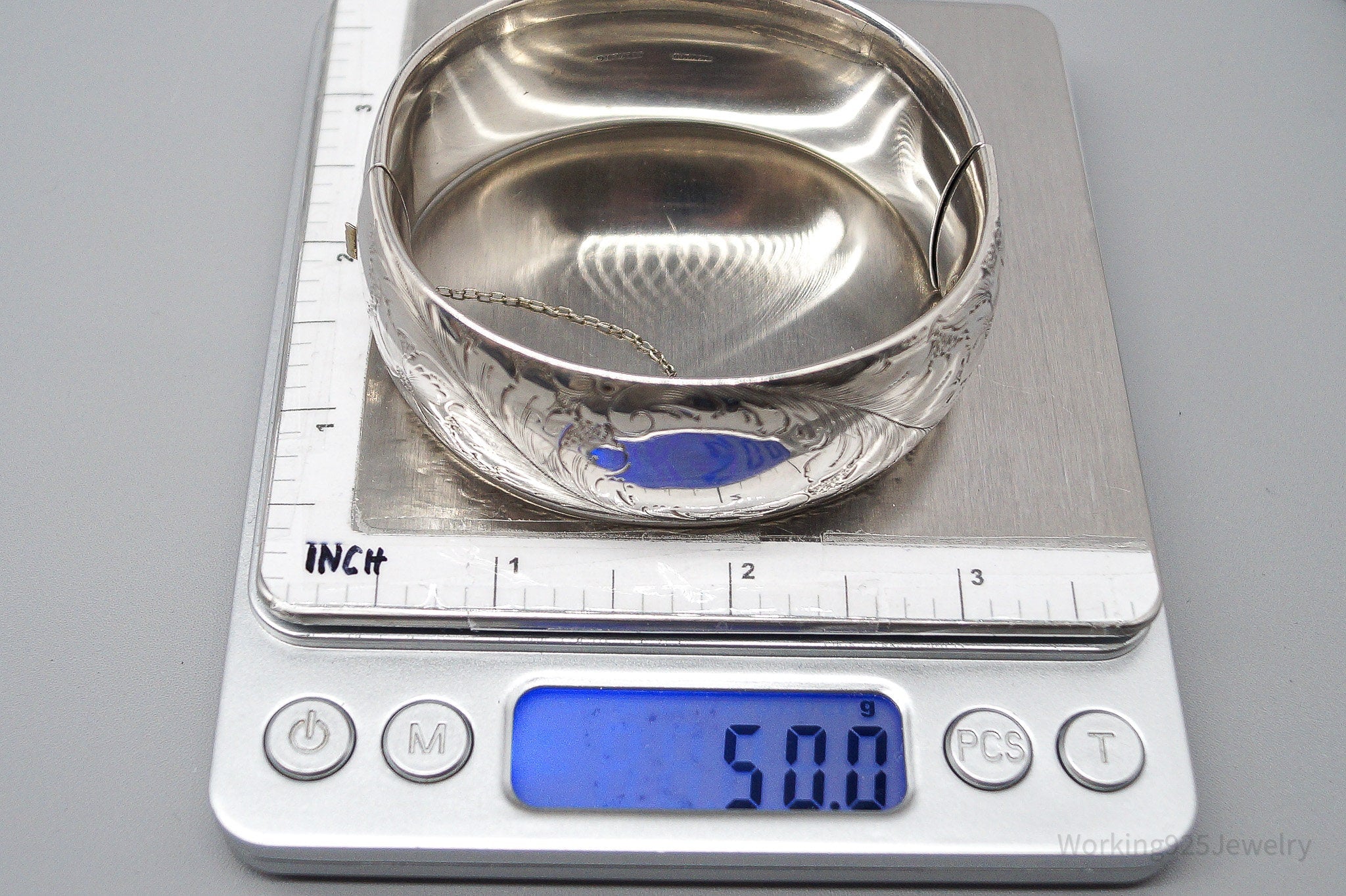 Antique Walter E Hayward Art Nouveau Etched Sterling Silver Bracelet - 7 1/8"