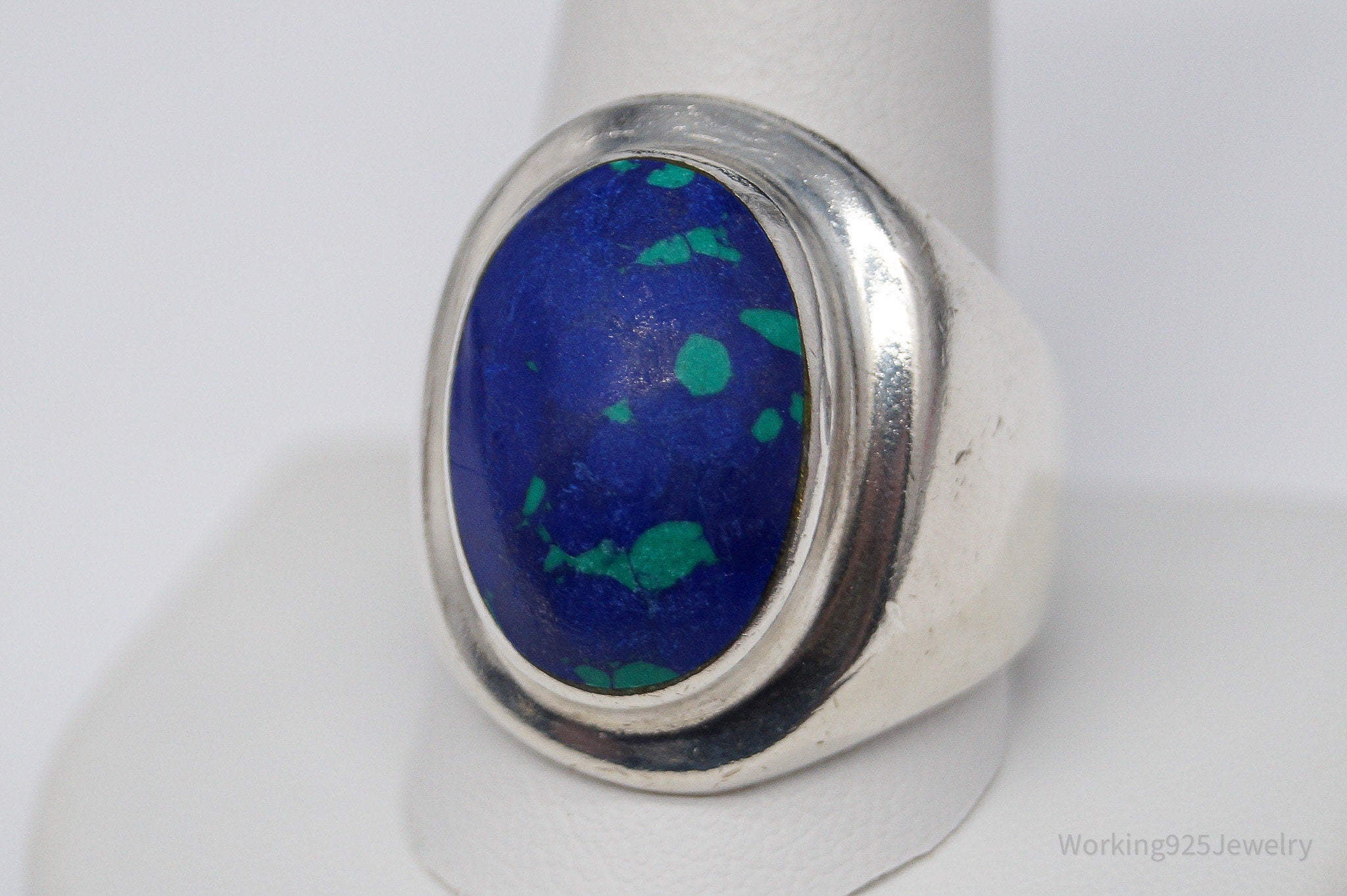 Vintage Mexico Azurite Malachite Sterling Silver Ring - Size 12.5
