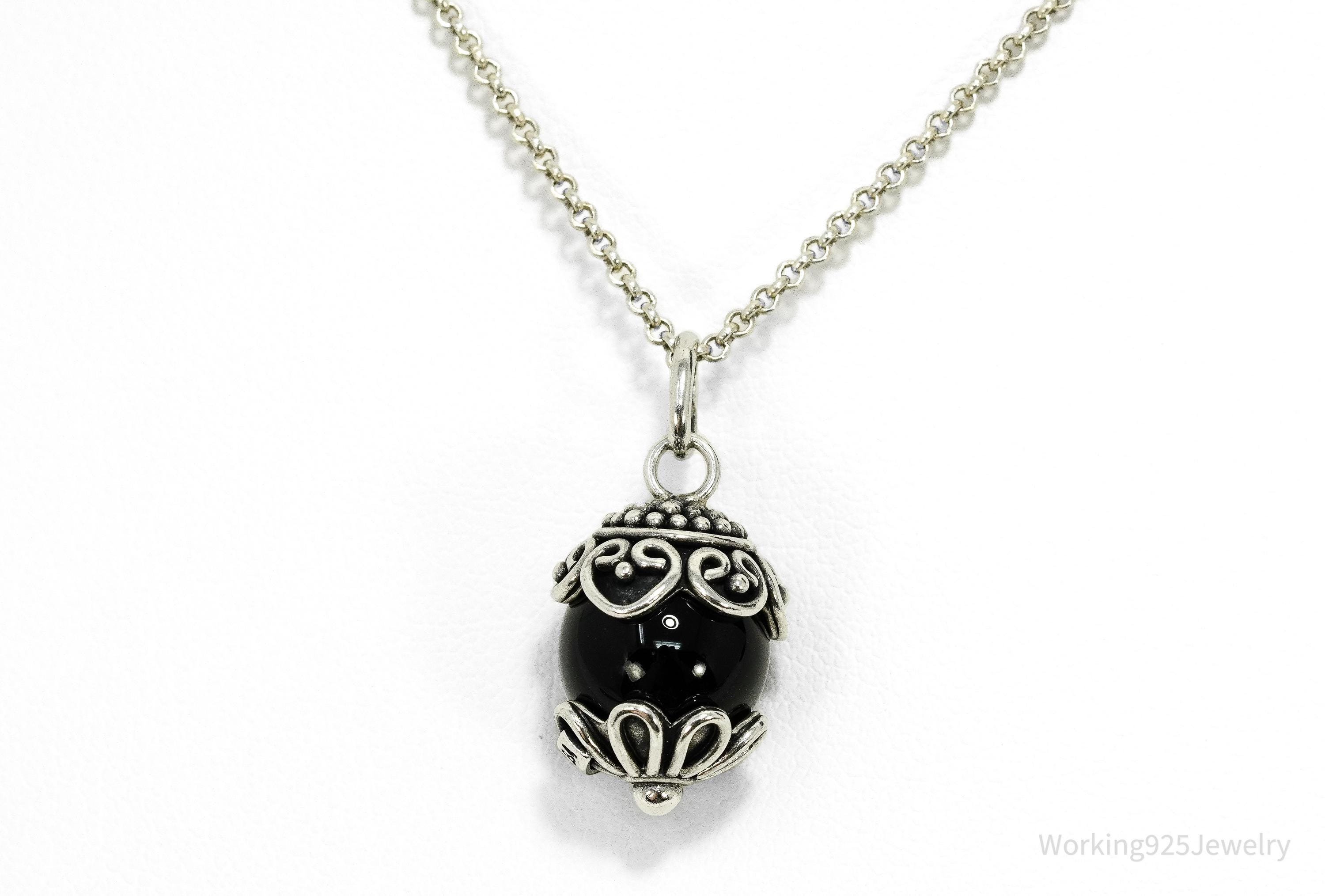 Vintage Designer BA Suarti Black Onyx Sterling Silver Necklace 18"
