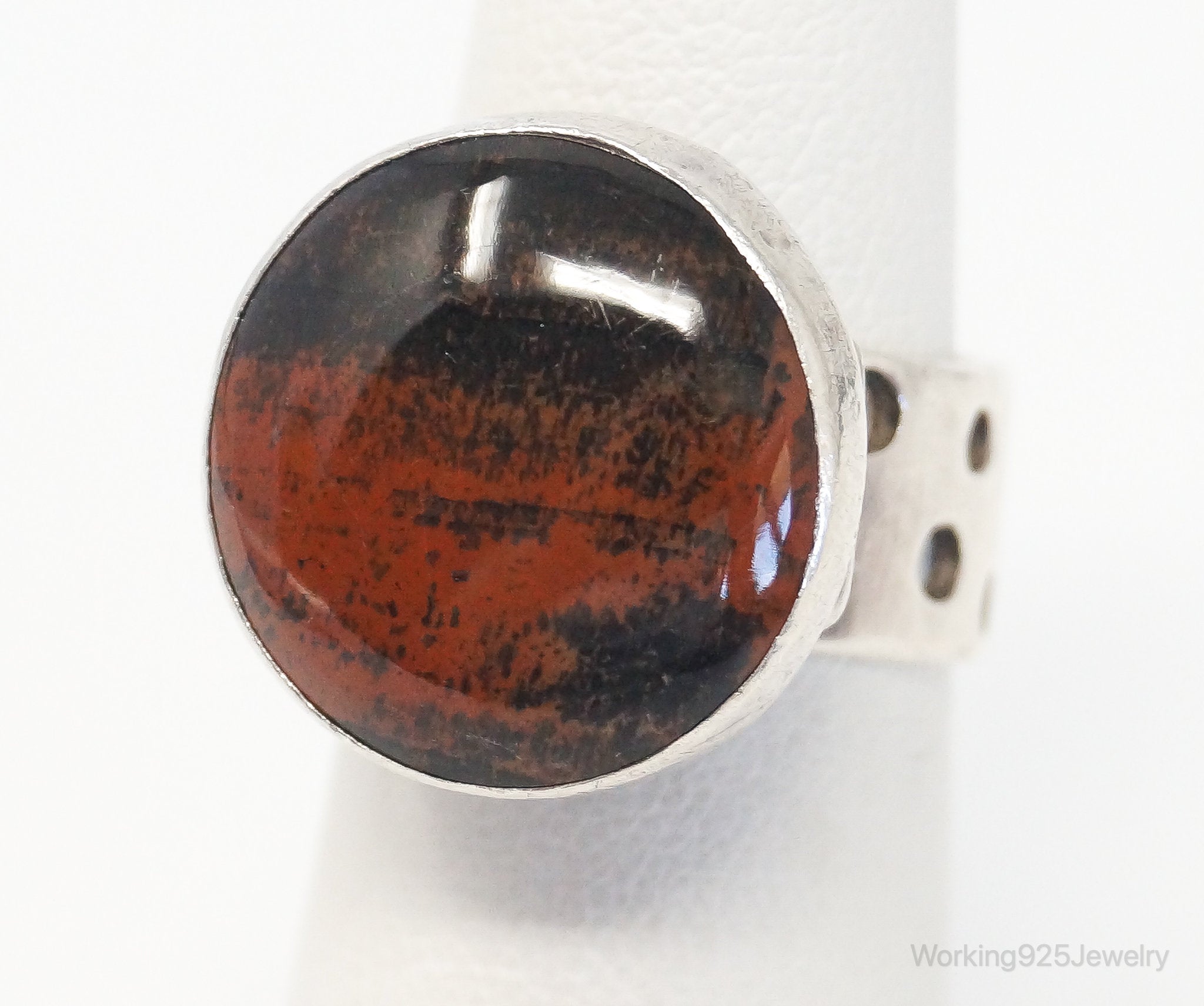 Vintage Red Mahogany Obsidian Modernist Style Sterling Silver Ring Size 5.75