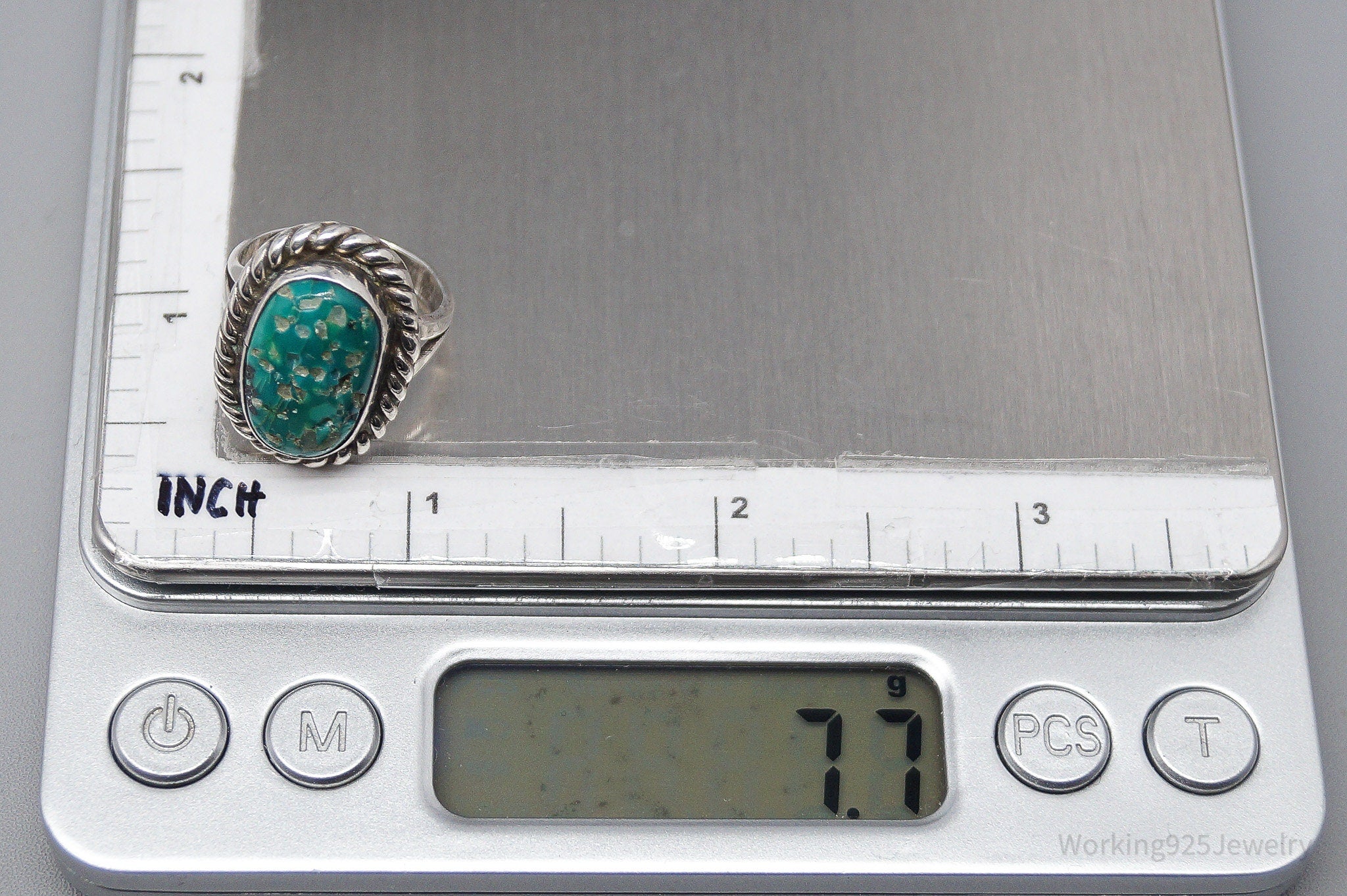 Vintage Native American Turquoise Unsigned Silver Ring - Size 6.25