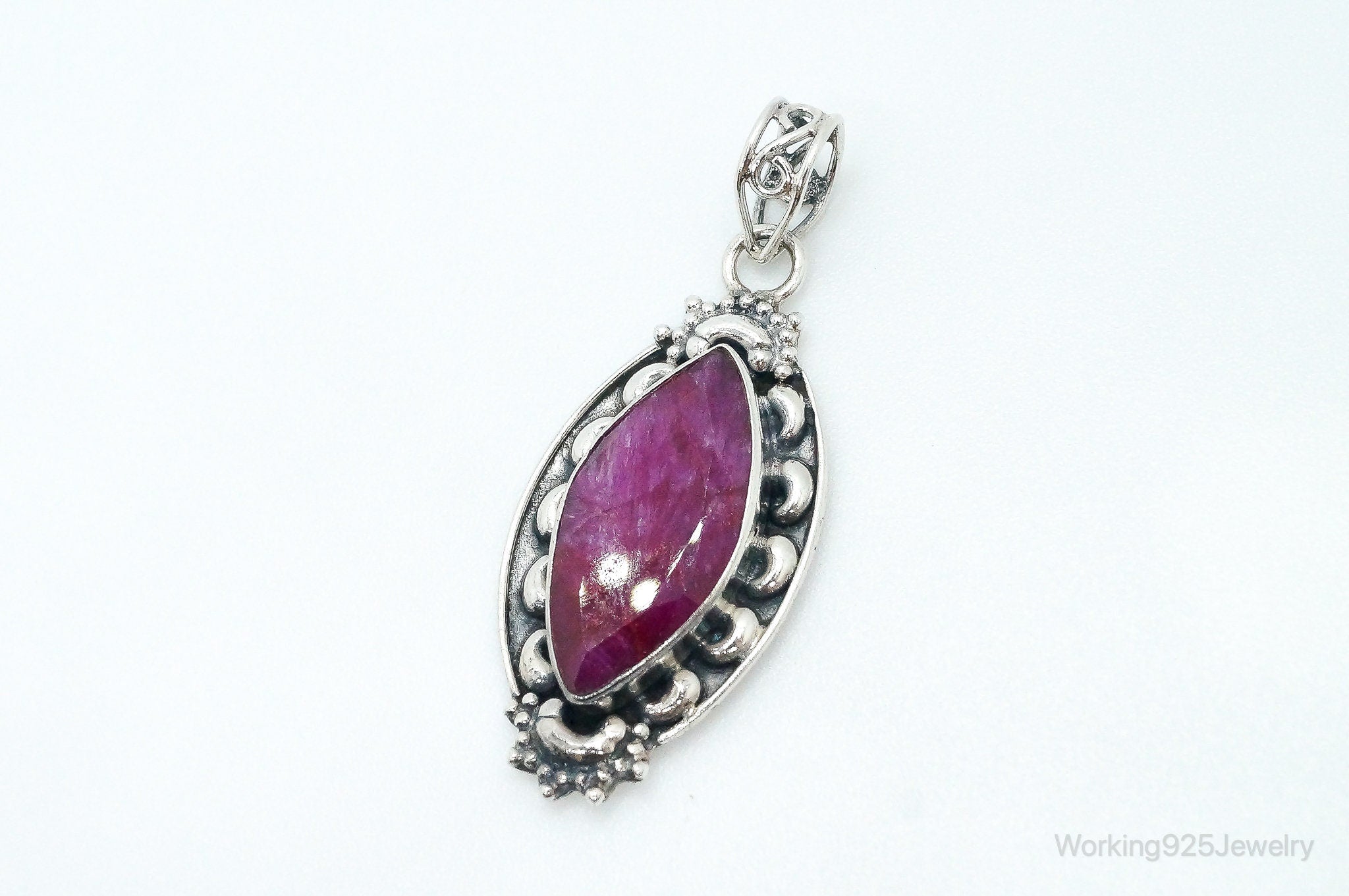 Vintage Large Natural Ruby Sterling Silver Pendant