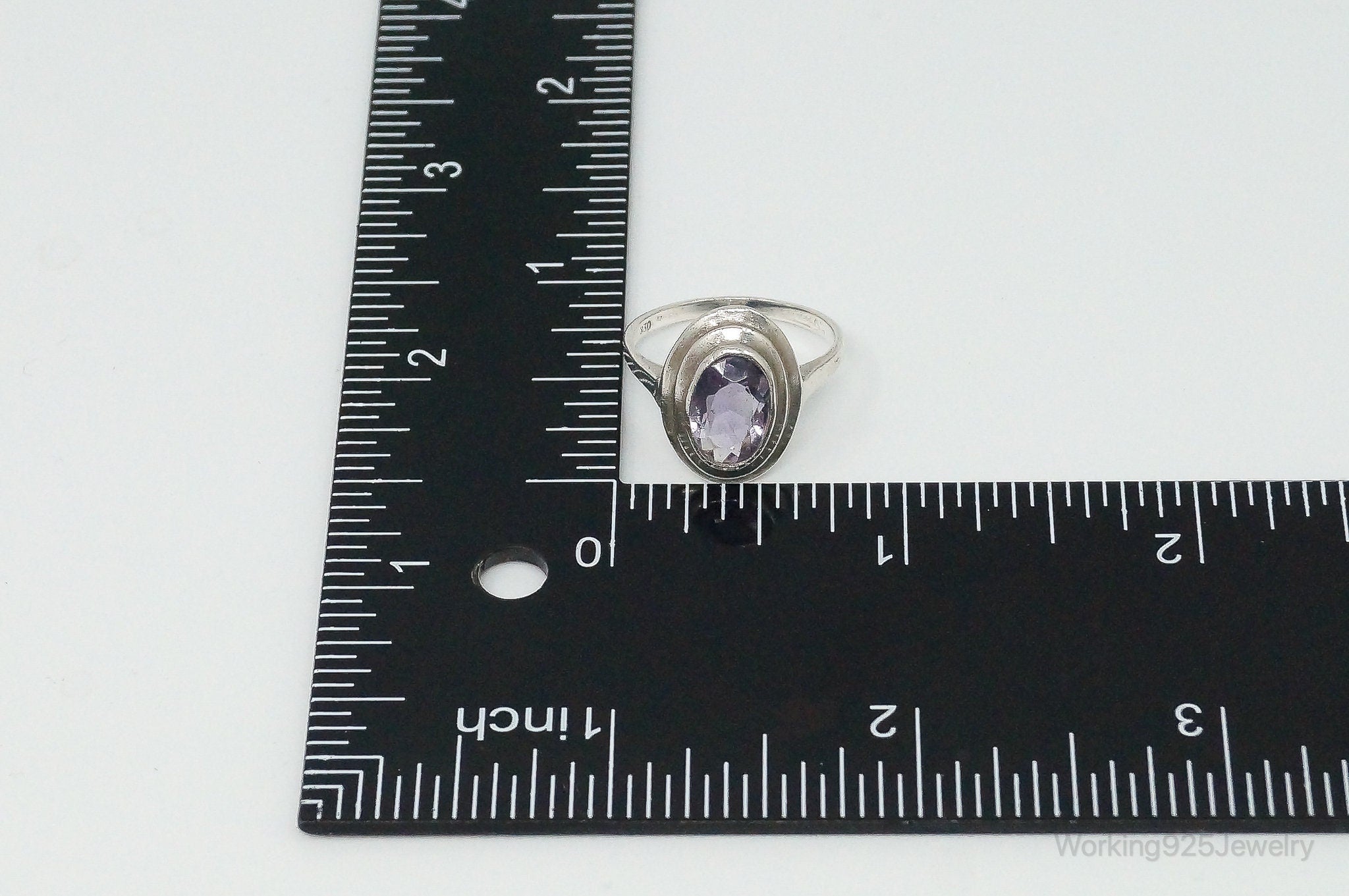 Vintage Modernist Amethyst 830 Silver Ring - Size 7.5