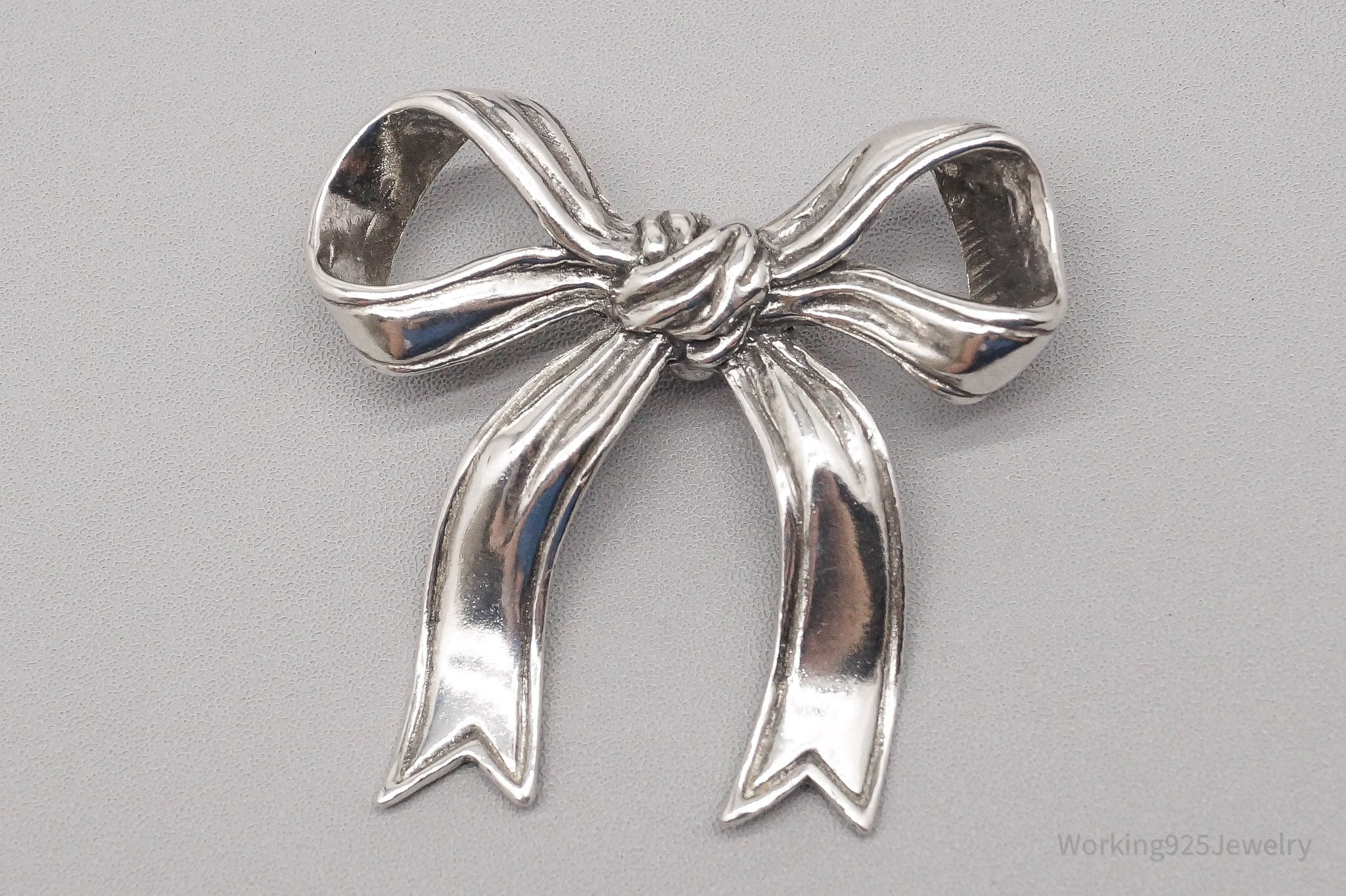 Large Vintage Sterling Silver Ribbon Bow Pendant