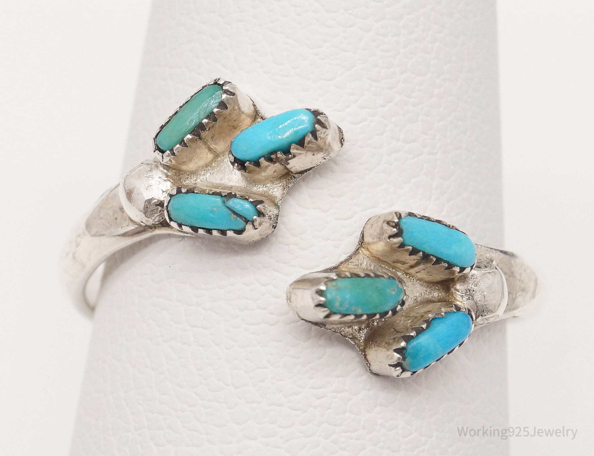 Vintage Native American Needle Point Turquoise Silver Ring SZ 7.5 Adjustable