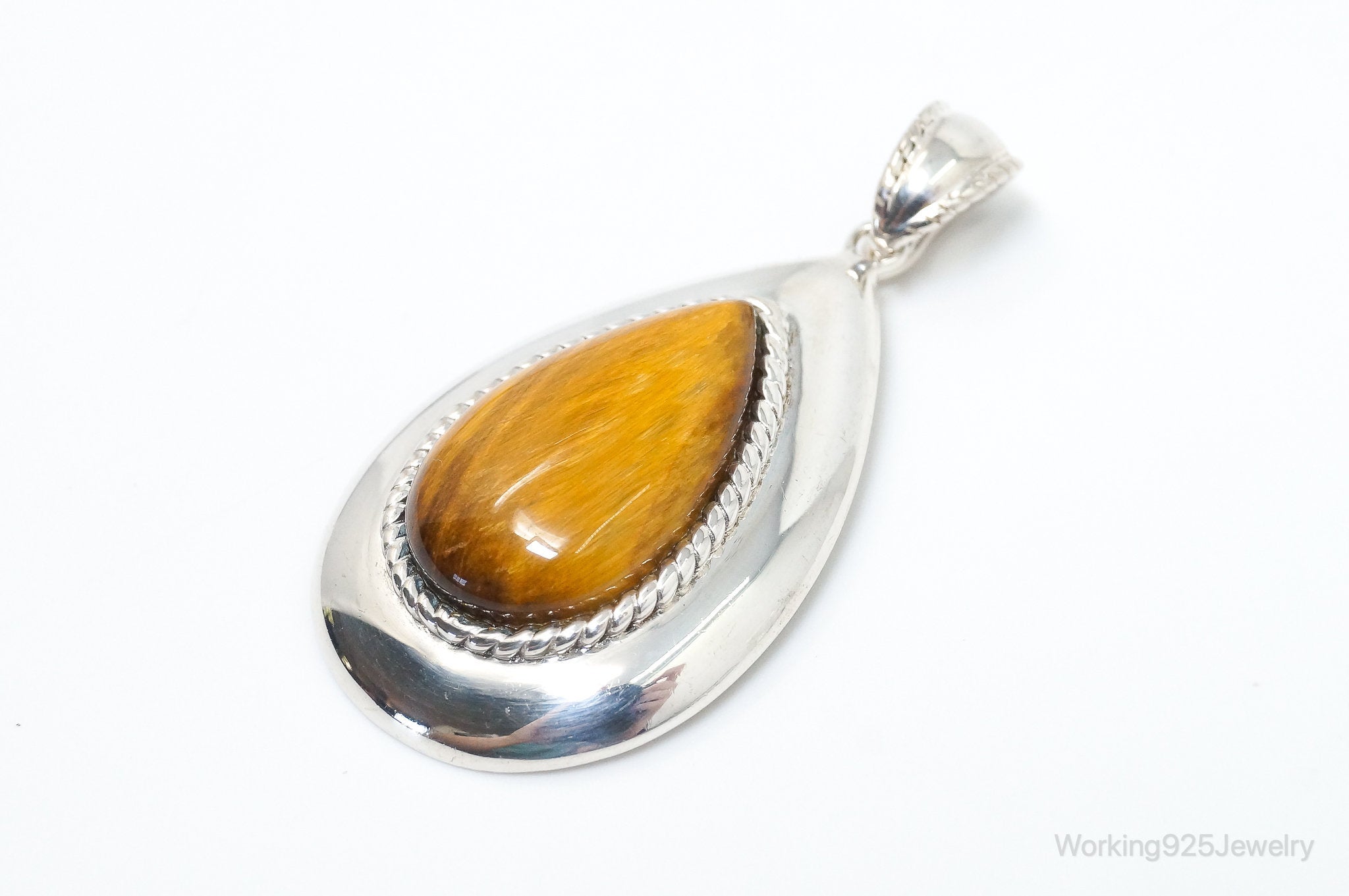 Vintage Large Tigers Eye Southwestern Style Sterling Silver Pendant