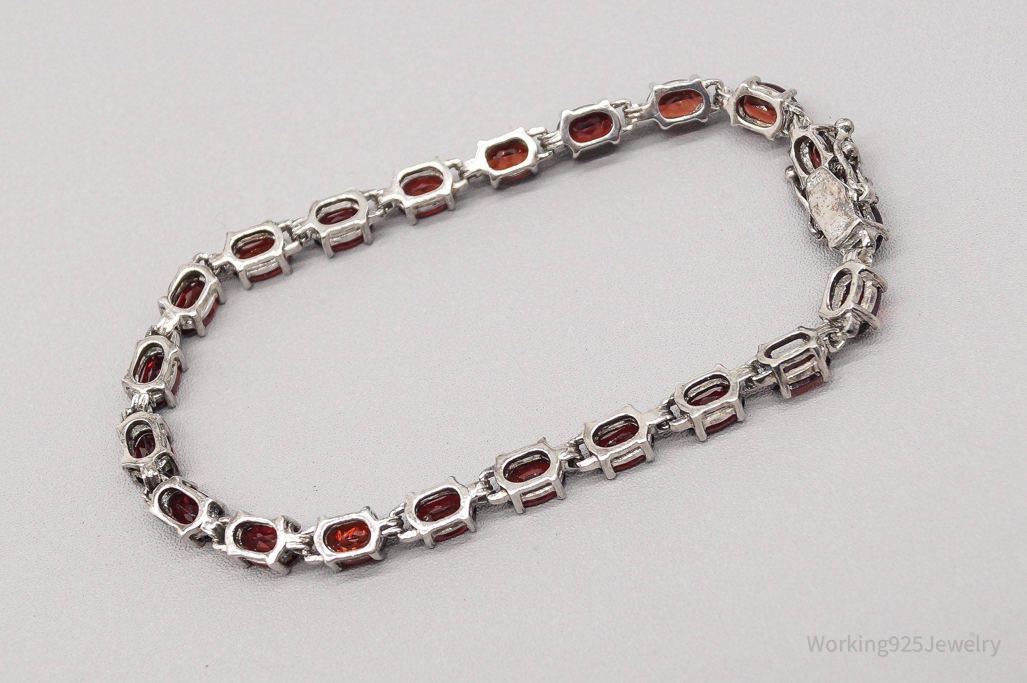 Vintage Red Garnet Sterling Silver Bracelet - 7 3/8"