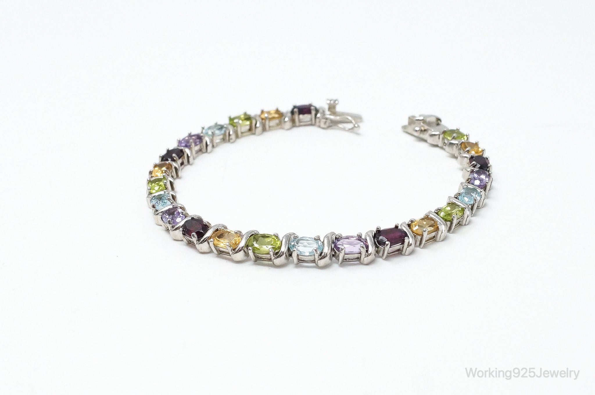 Vintage Multi Gem Sterling Silver Bracelet