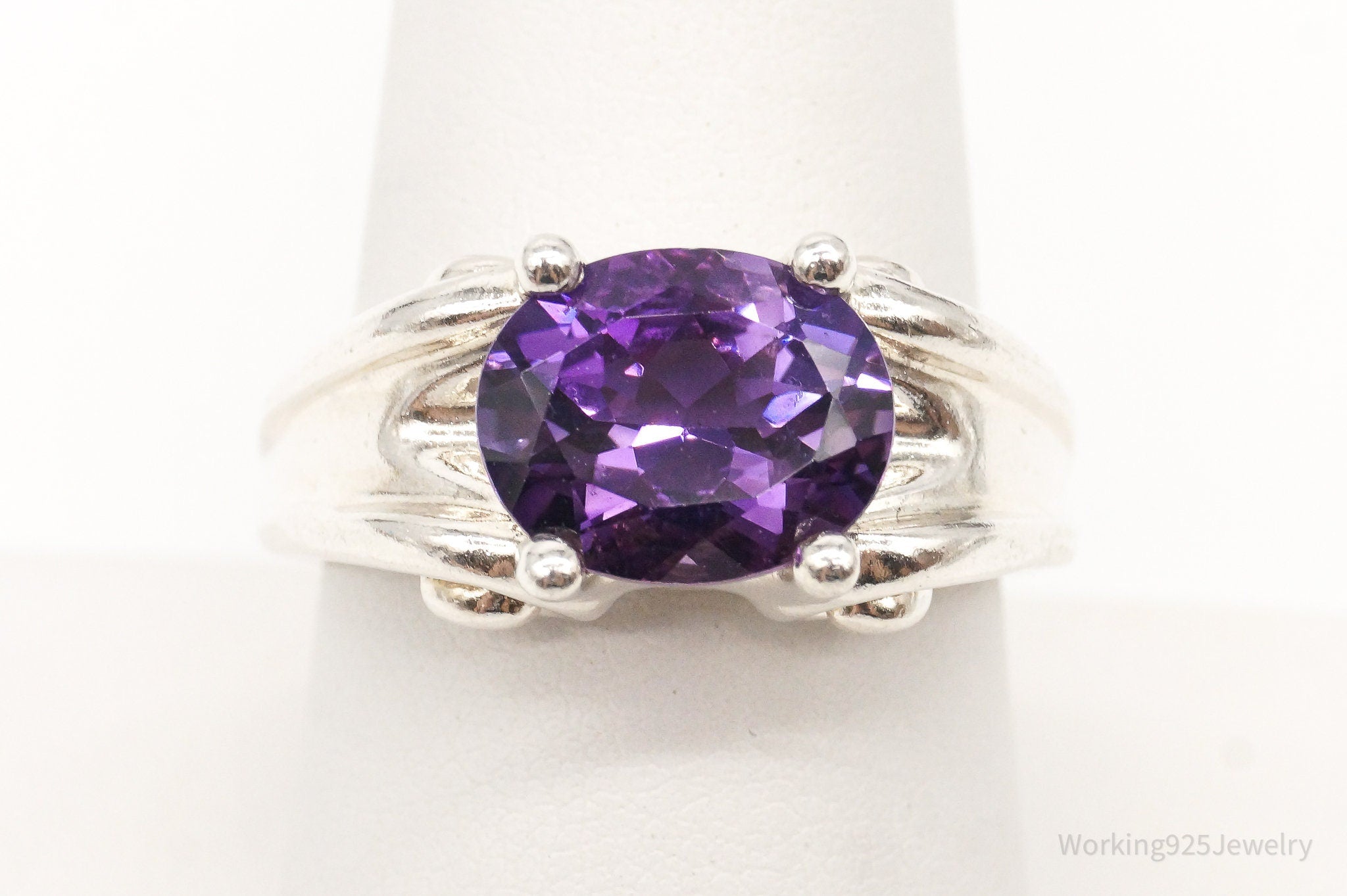 Vintage Large Amethyst Sterling Silver Ring - Size 9