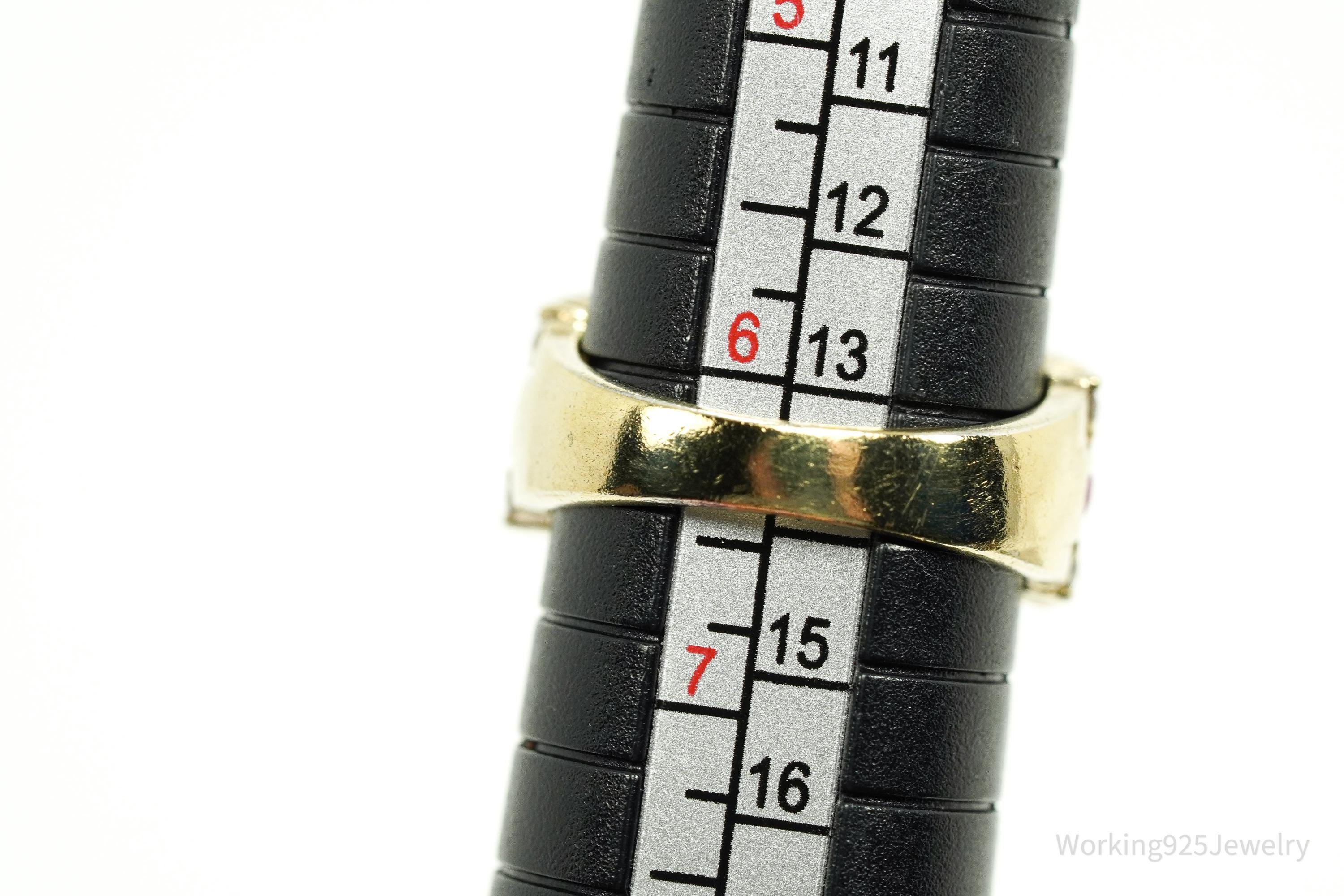 Vintage Ruby & Cubic Zirconia Gold Vermeil Sterling Silver Ring Size 6.25