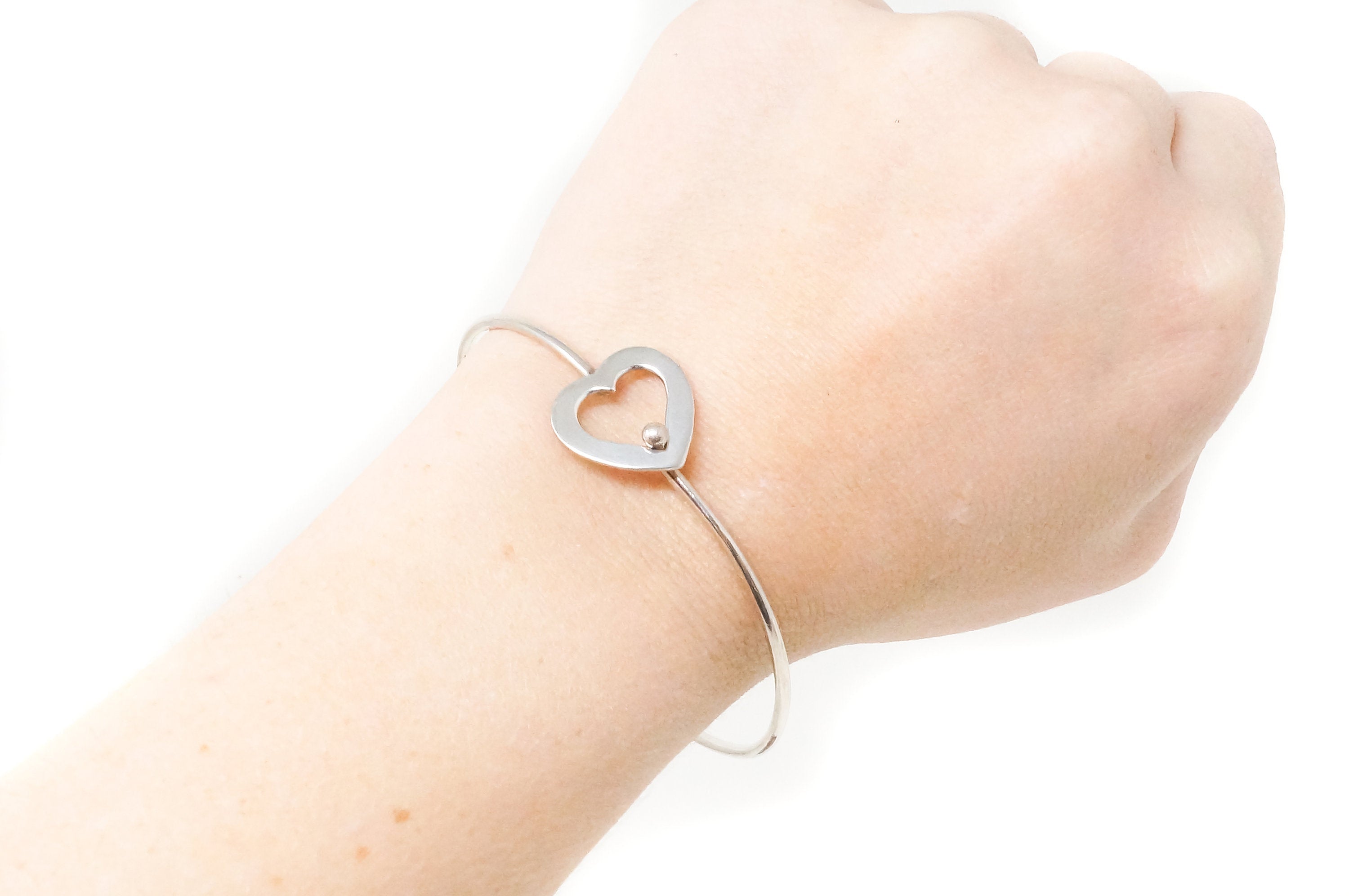 Vintage Open Heart Sterling Silver Bangle Bracelet