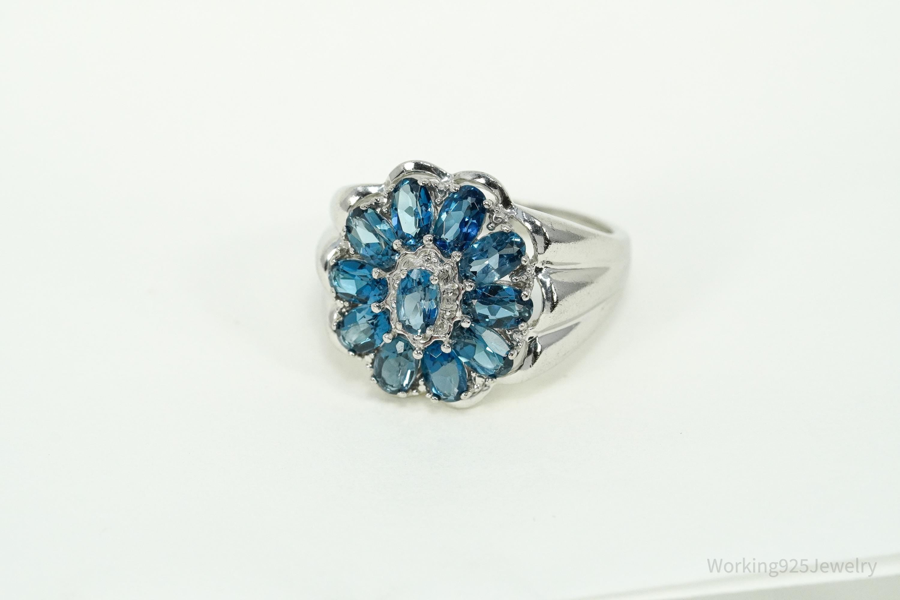 Vintage Heng Ngai London Blue Topaz Sterling Silver Ring - Size 8