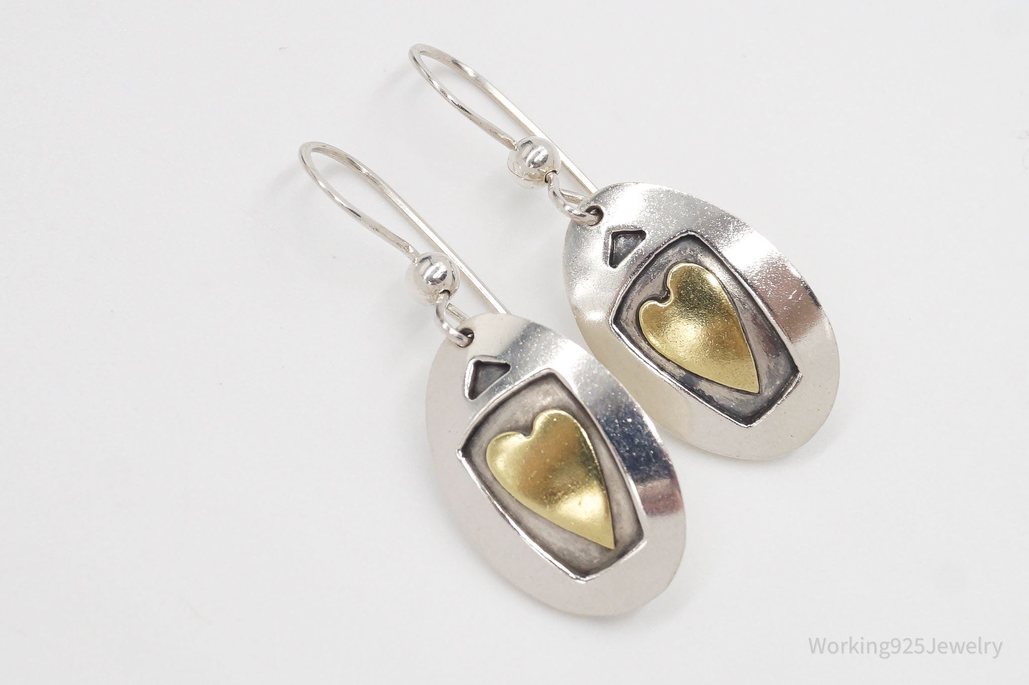 Vintage Mexico Designer Gold Vermeil Hearts Sterling Silver Earrings