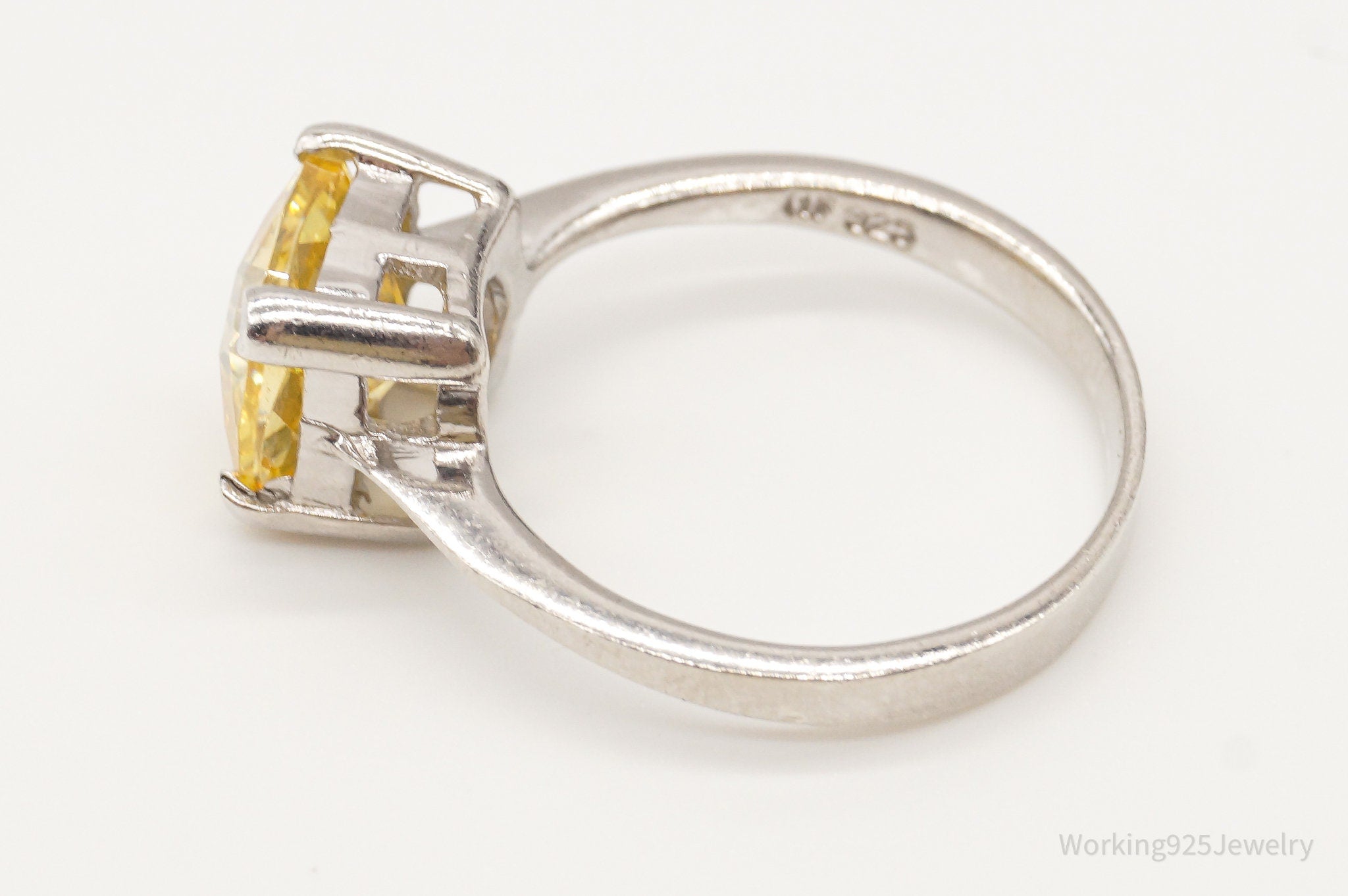 Vintage Yellow Cubic Zirconia Sterling Silver Ring- Size 8