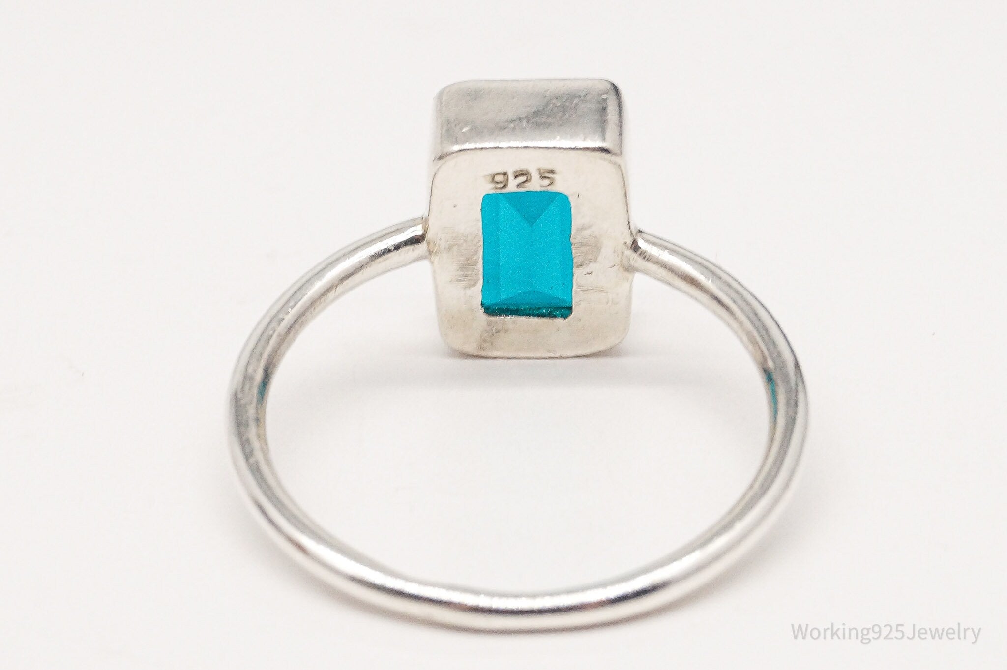 Vintage Large Teal Stone Sterling Silver Ring - Size 11.5