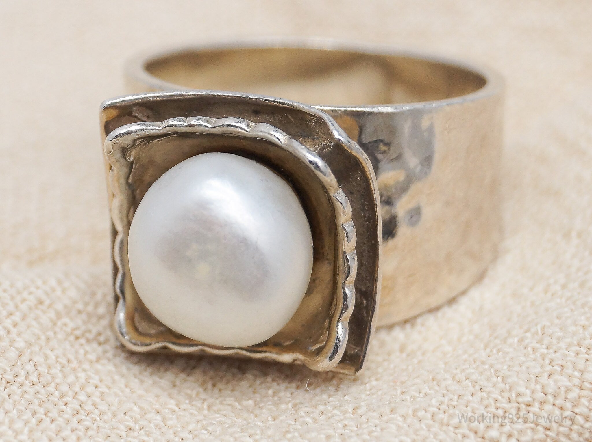 Vintage Designer Silpada Retired White Pearl Sterling Silver Ring - Size 7.75