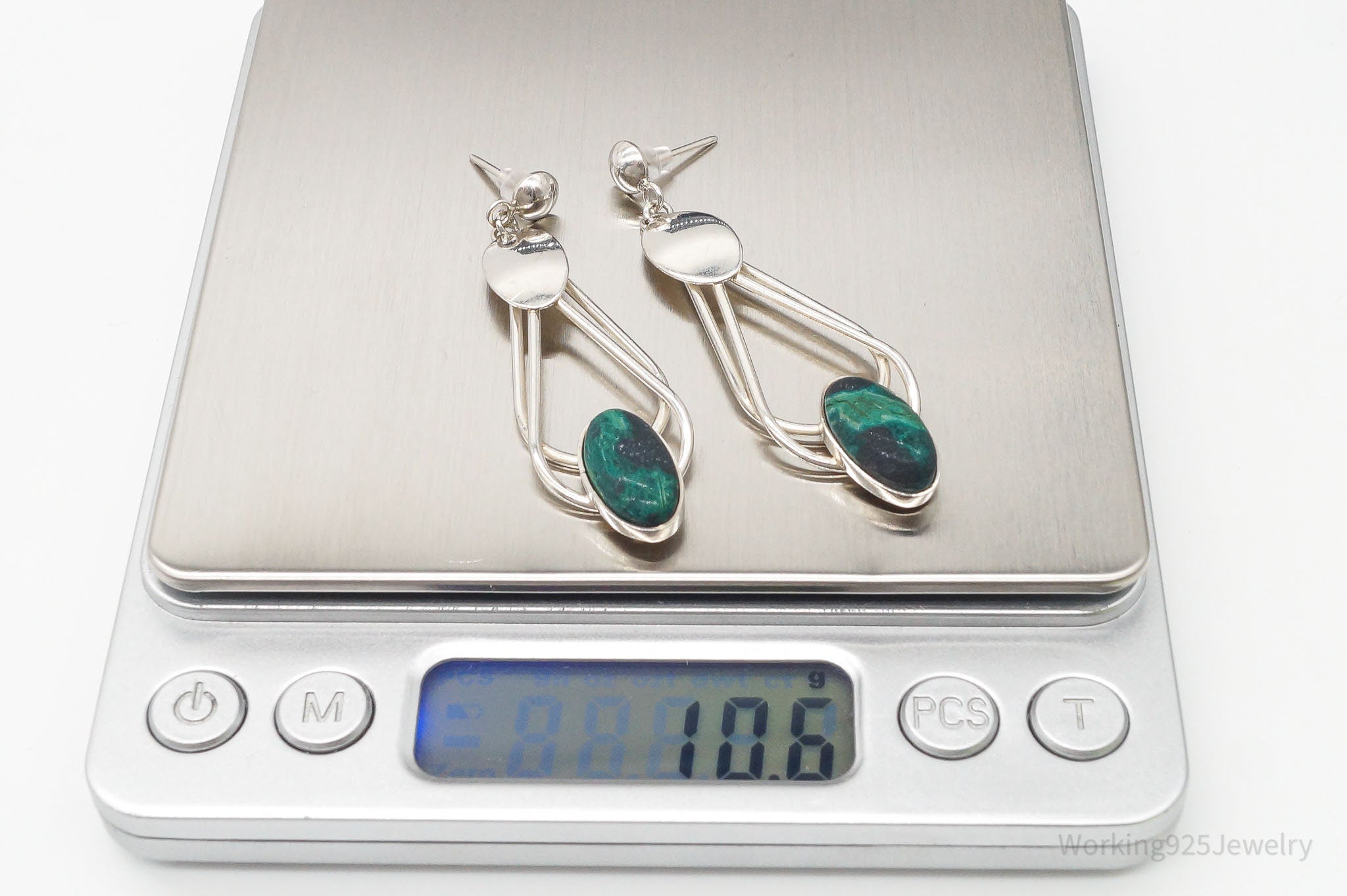 Vintage Peru Chrysocolla Sterling Silver Earrings