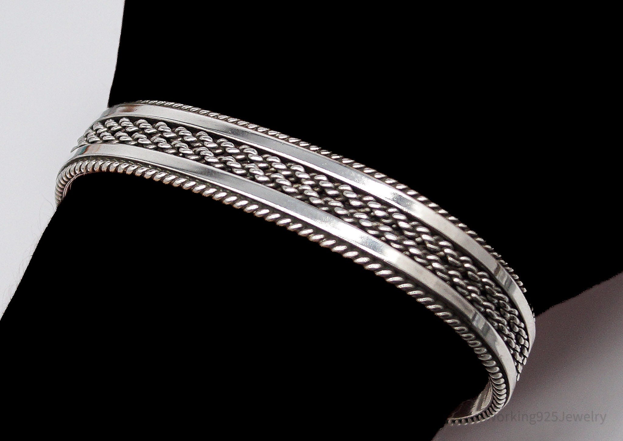 Vintage Native American Tahe Sterling Silver Rope Cable Cuff Bracelet - 6.5"