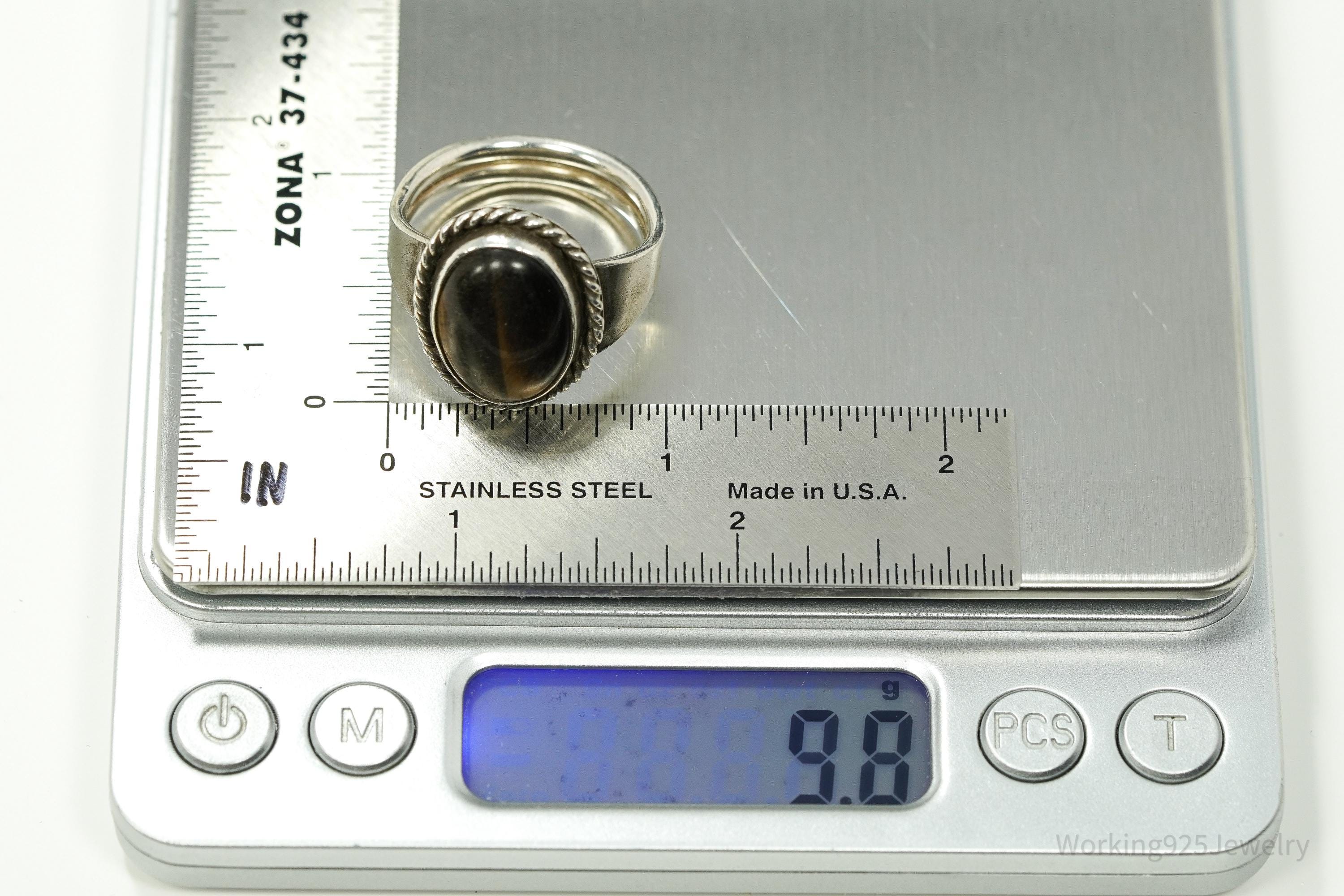 Vintage Native American SM Tiger's Eye Sterling Silver Ring Size 12.75