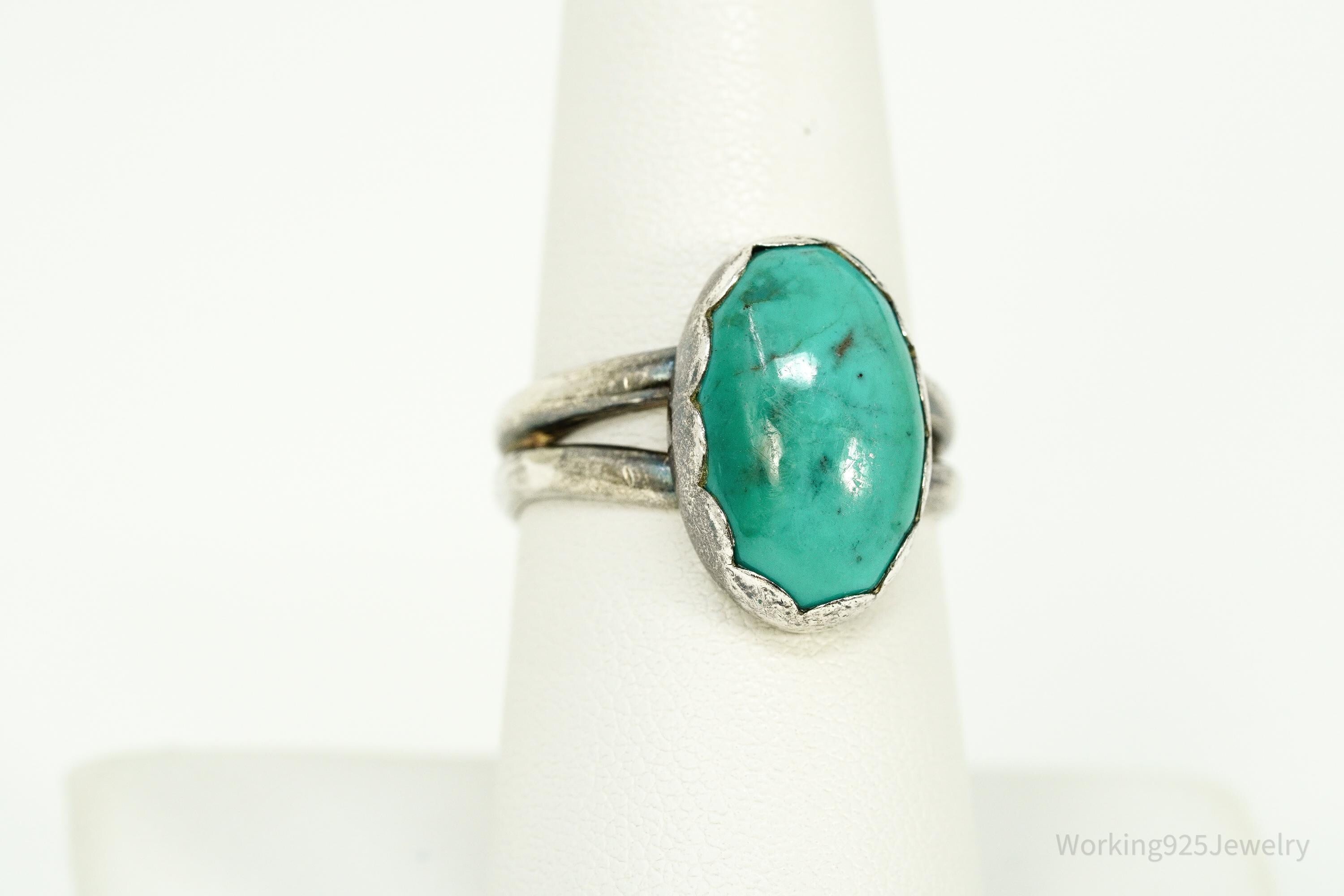 Vintage Native American Turquoise Sterling Silver Ring - Size 7.75