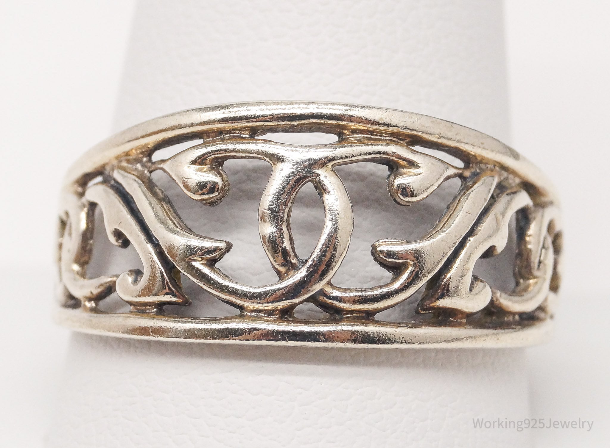 Vintage Open Work Sterling Silver Band Ring - Size 12.5