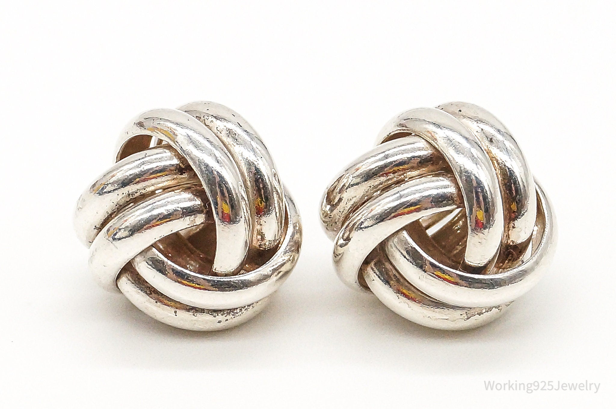 Vintage Sleek Modernist Knot Sterling Silver Earrings