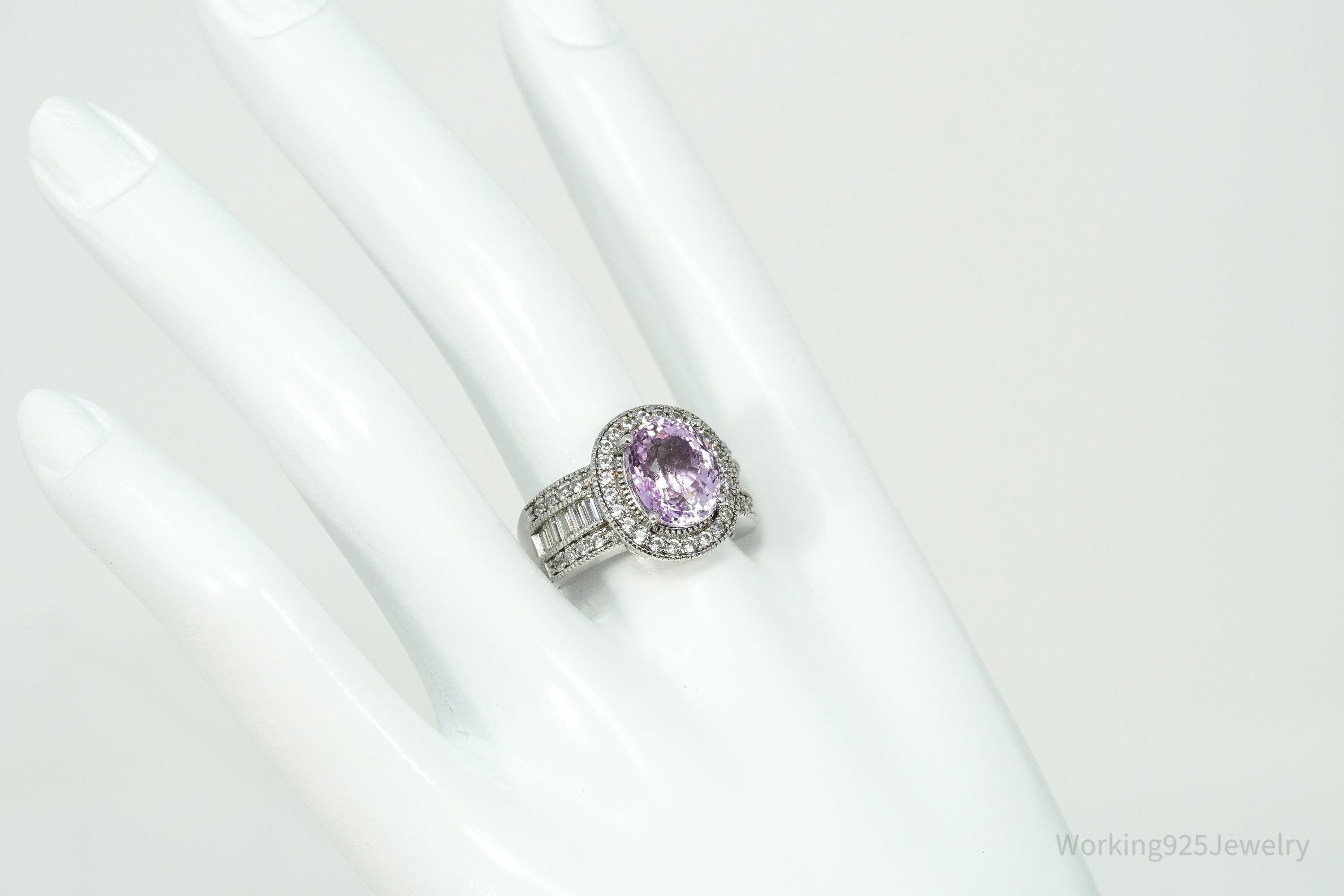 Vintage Amethyst & White Topaz Sterling Silver Ring - Size 8