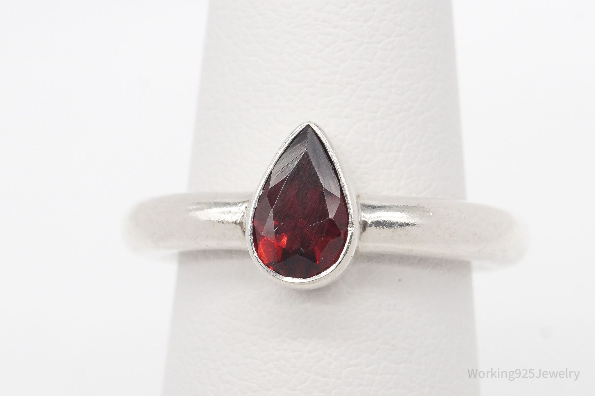 Vintage Garnet Sterling Silver Ring - Size 6