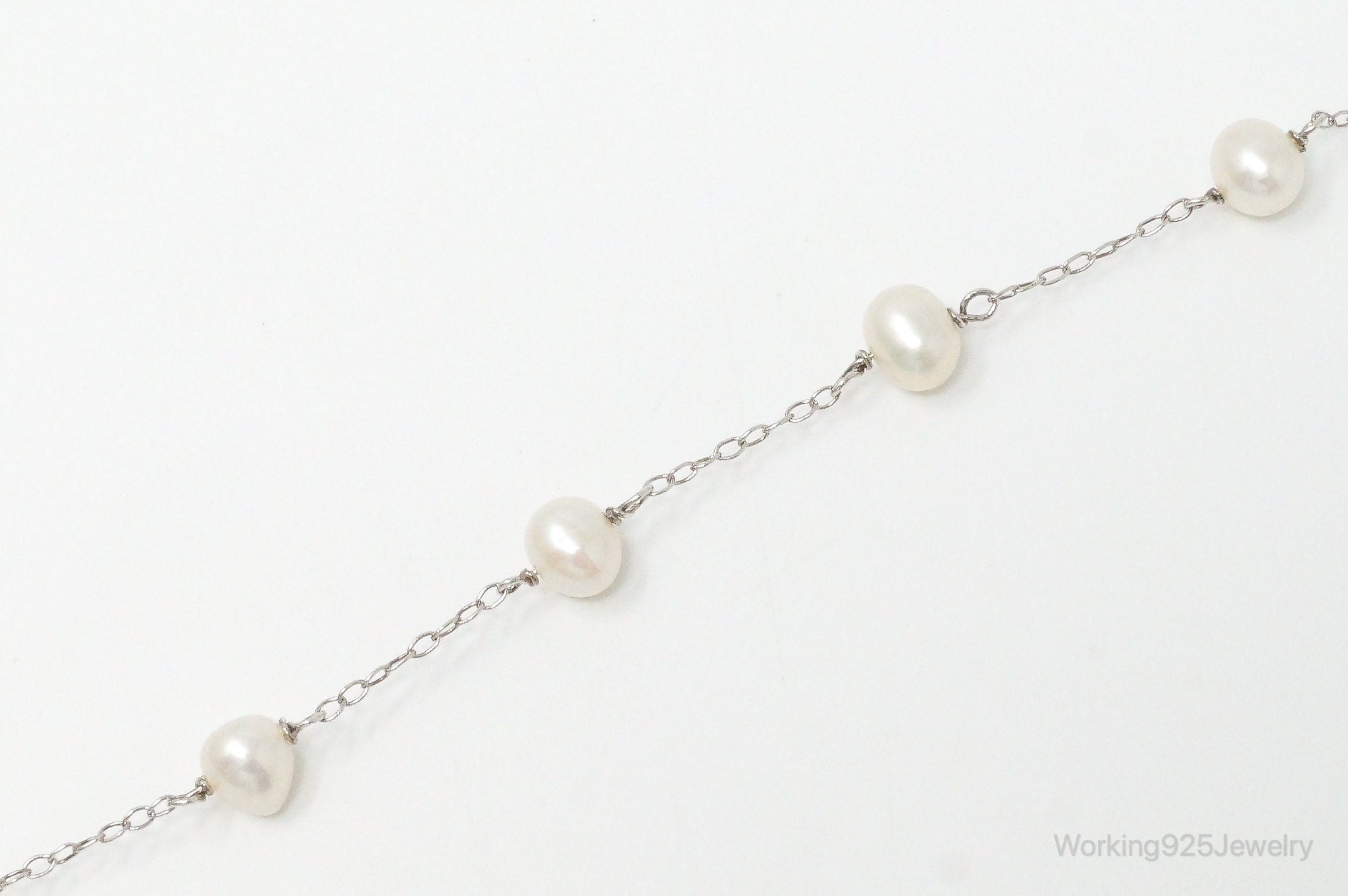 Vintage Pearl Sterling Silver Chain Bracelet