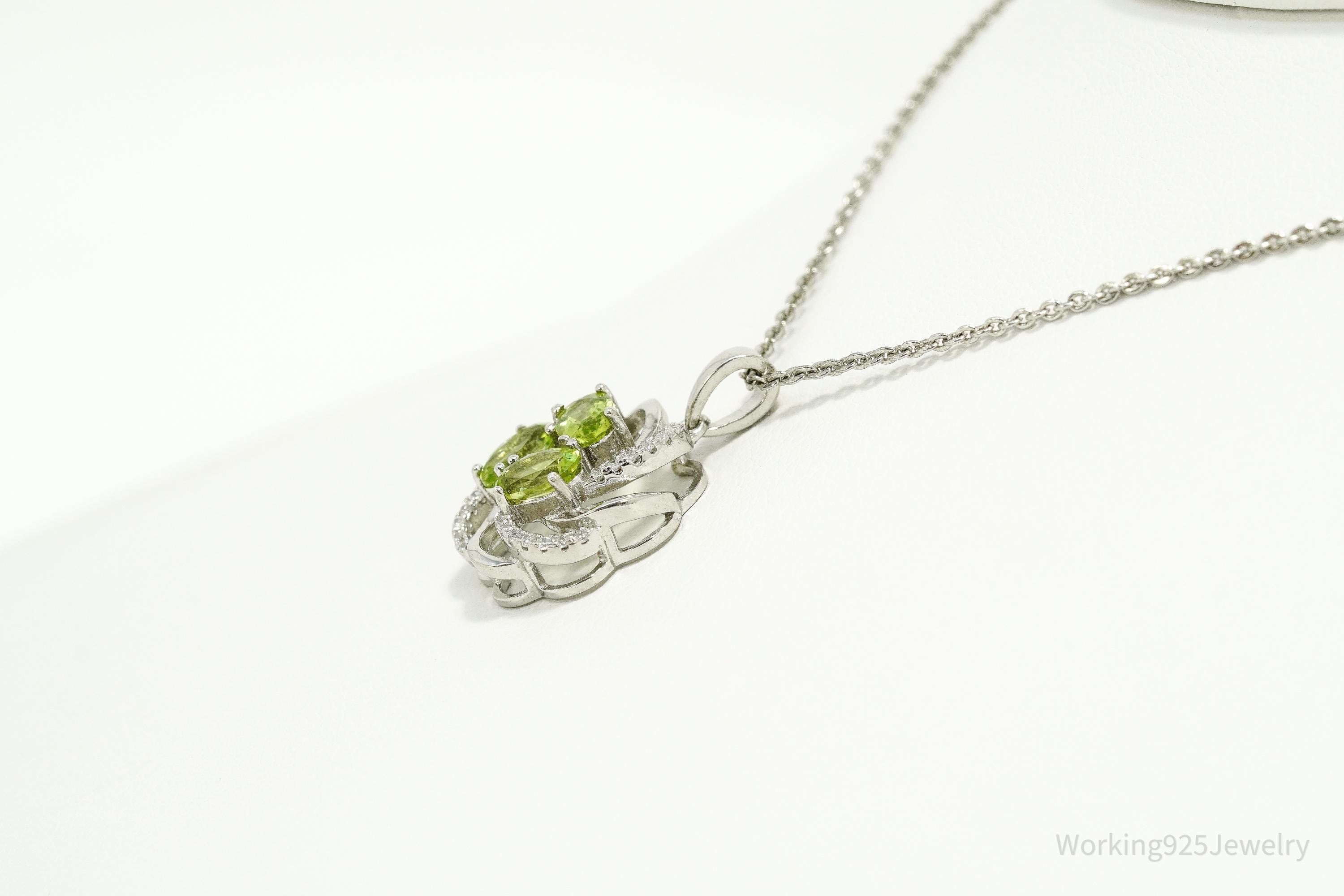 Vintage Peridot & Cubic Zirconia Sterling Silver Necklace 18"