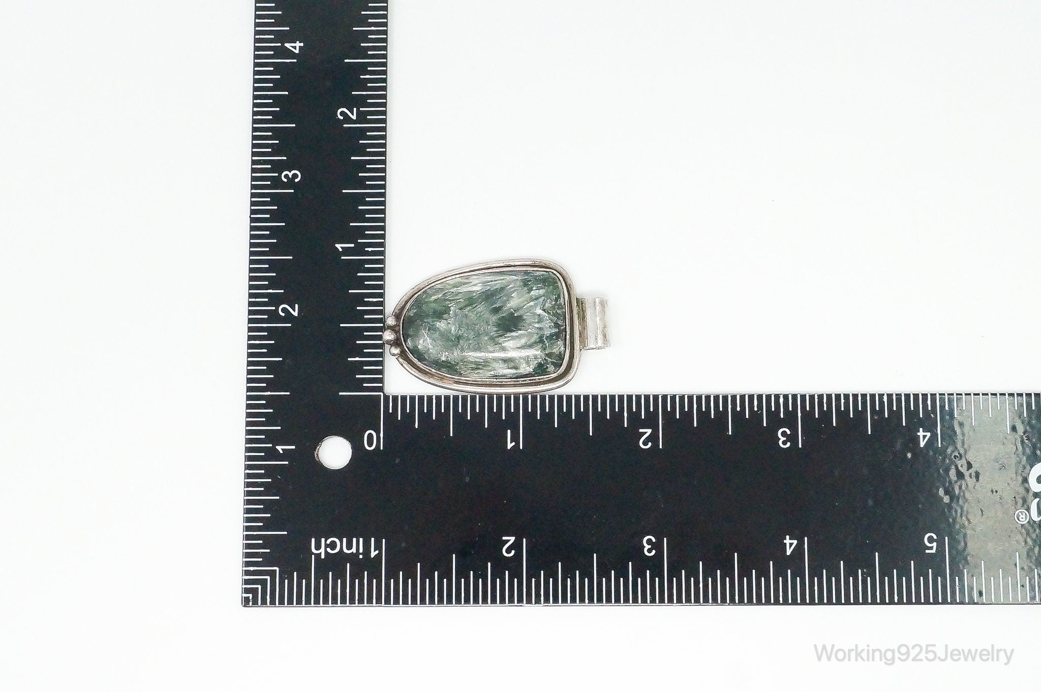 Vintage Large Green Seraphinite Sterling Silver Necklace Pendant