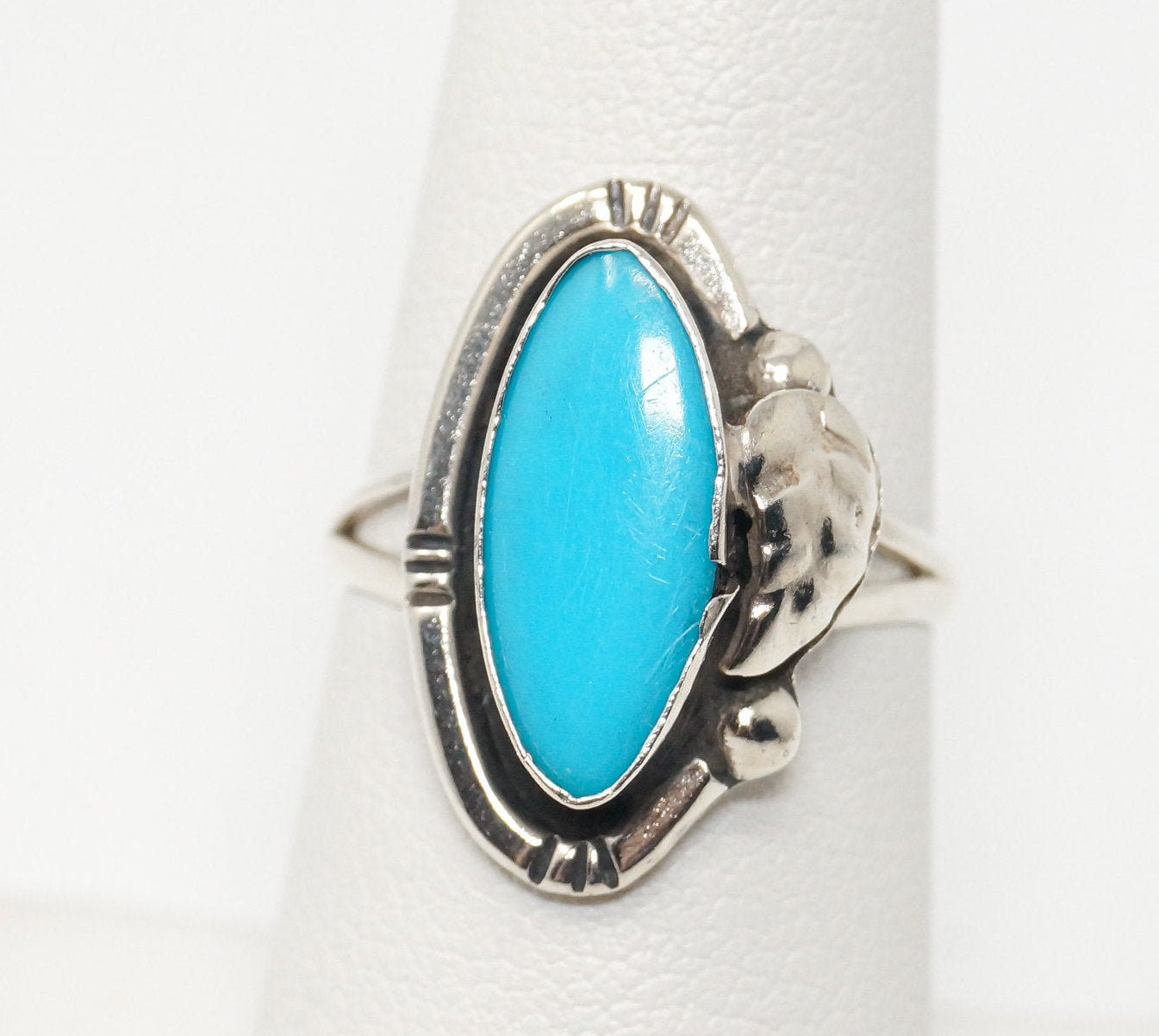 Vintage Mexico Blue Turquoise Sterling Silver Western Ring - Sz 6.75