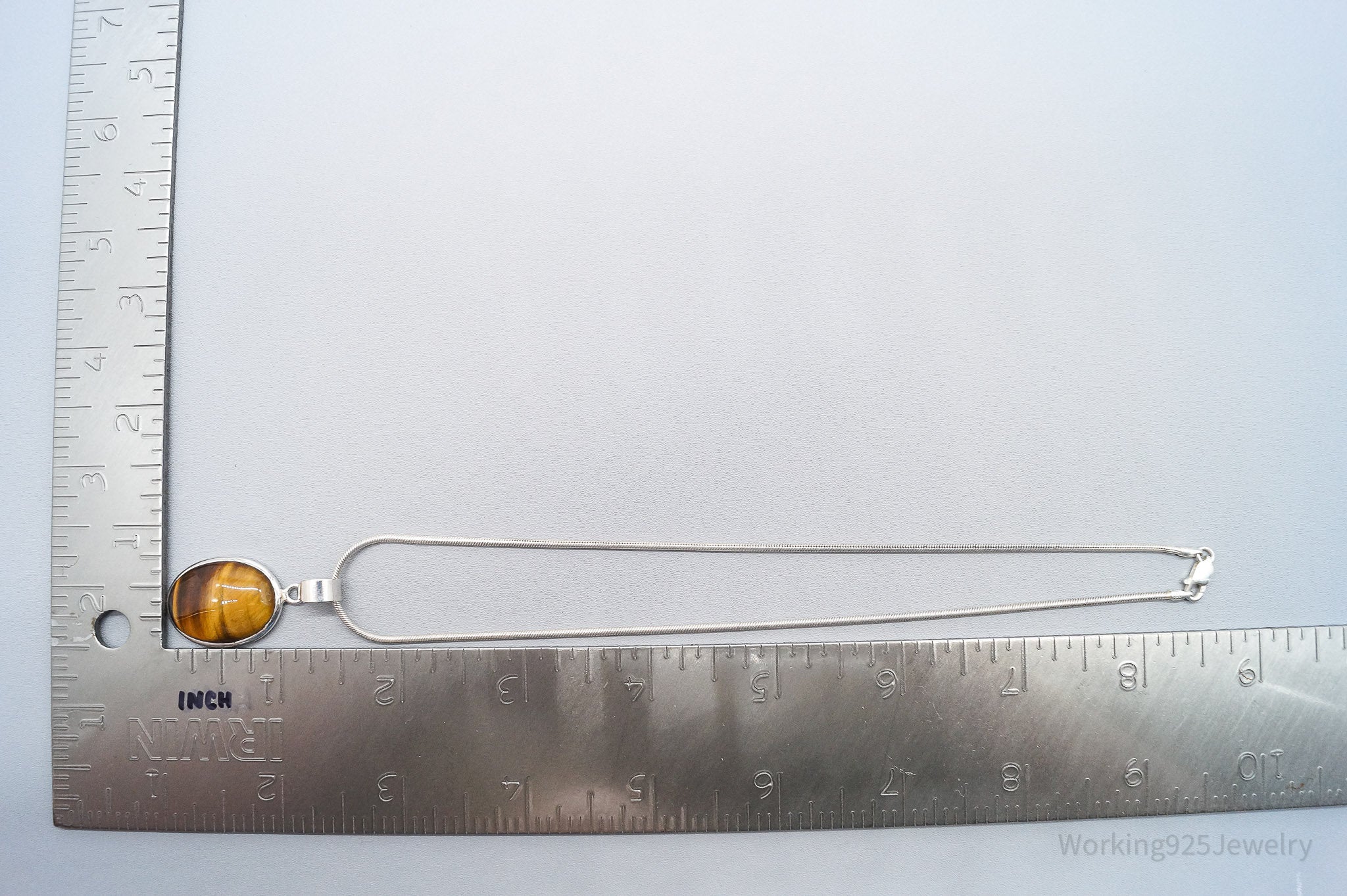 Vintage Large Tigers Eye Sterling Silver Necklace 16"